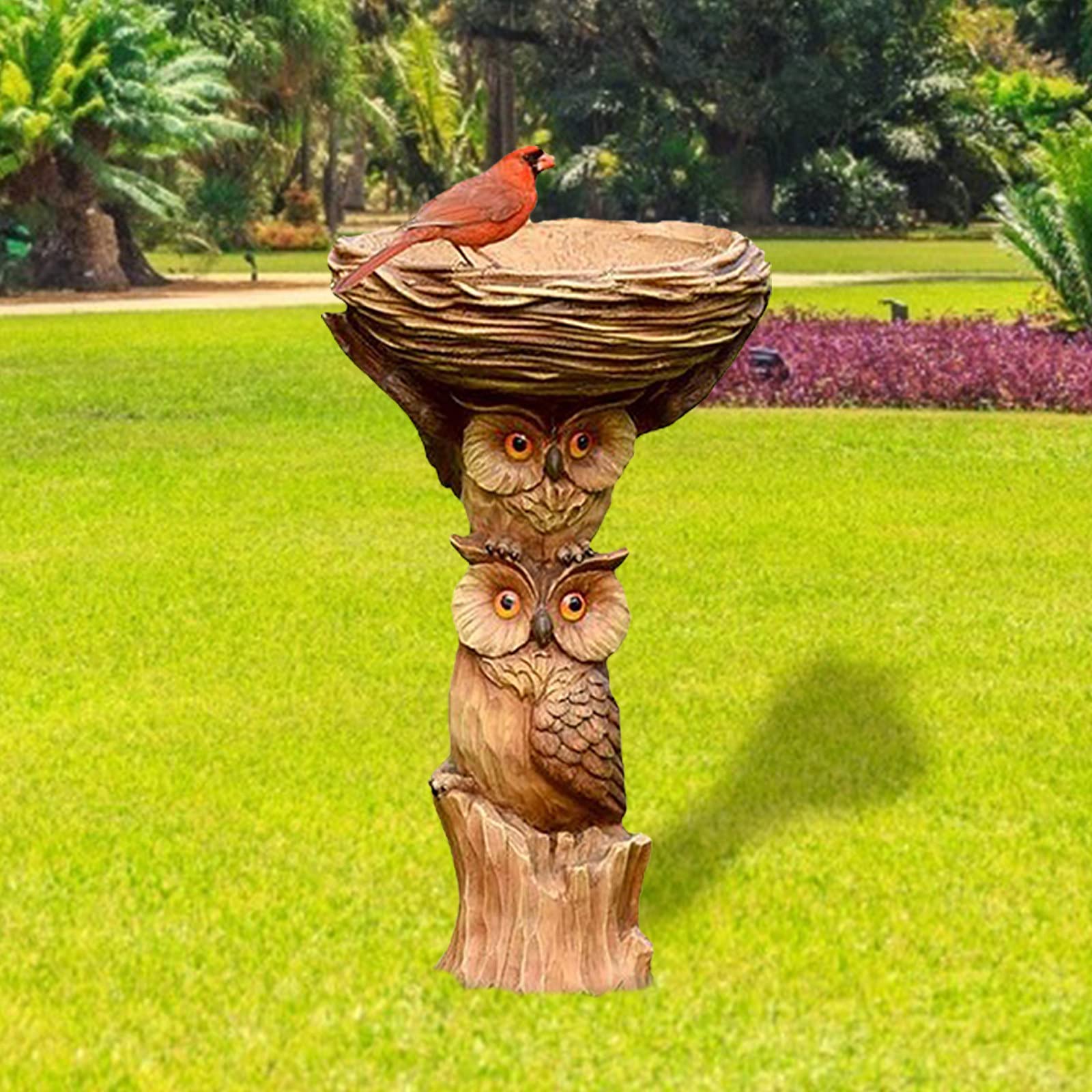 Resin Owl Garden Statue - Outdoor Bird Bath & Feeder with Flower Pot Base for Balcony, Lawn, Patio Decor | Perfect for Garden, Yard & Outdoor Decoration