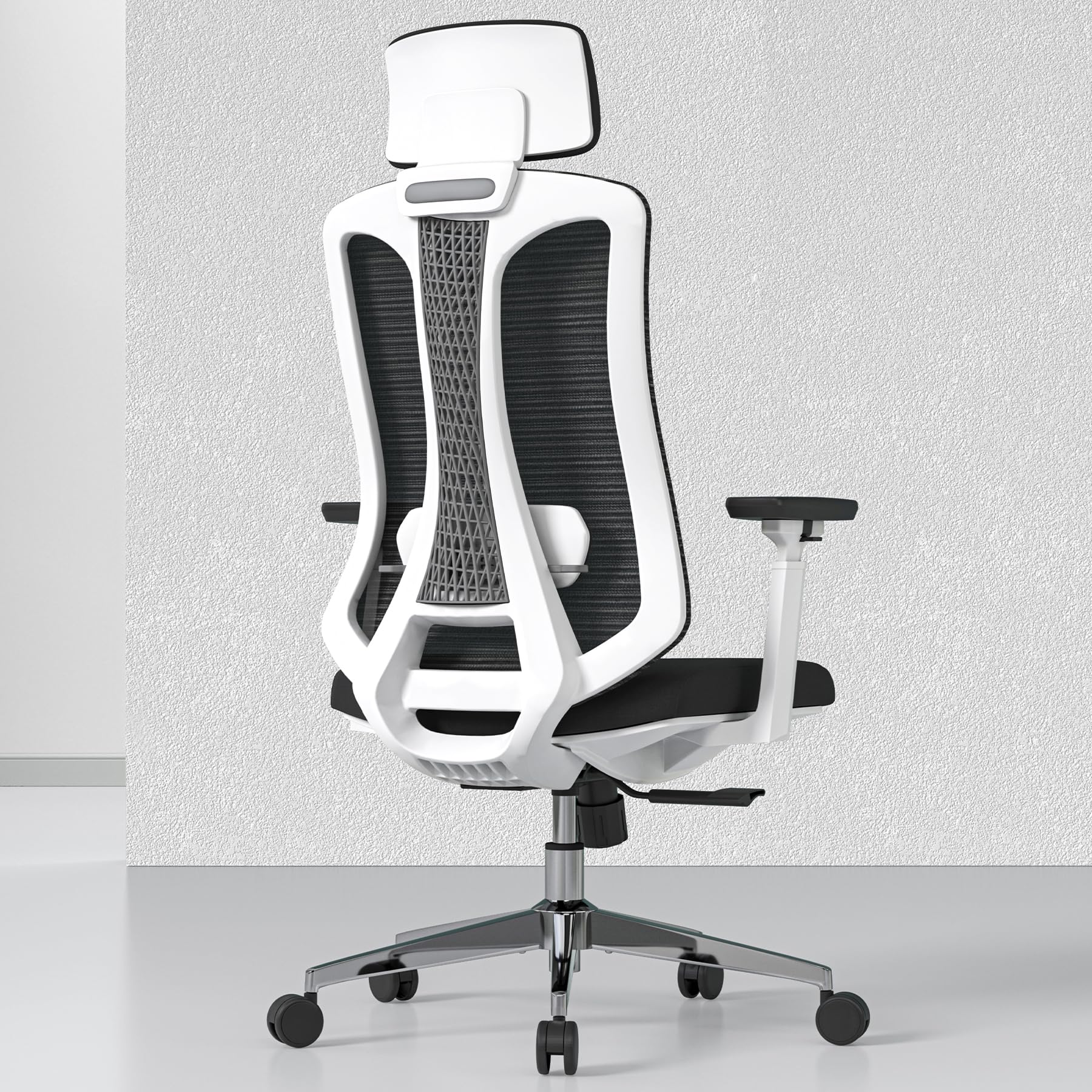 Ergonomic Mesh Office Chair with 3D Adjustable Armrests & Lumbar Support - High Back Computer Desk Chair with Headrest & Tilt Function - White Home Office Chair for Long Hours Working & Gaming