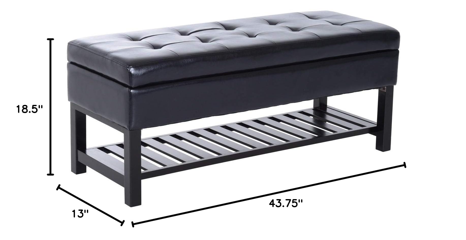 44-inch Black PU Leather Tufted Shoe Storage Bench Ottoman - Modern Contemporary Faux Leather Entryway Seating with Storage - Perfect for Hallway, Bedroom, or Closet Organization