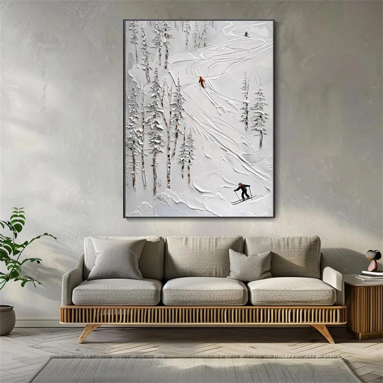 SP030 Textured Skiing Sport Art Canvas Painting - Perfect for Home Decor, Office Wall Art & Winter Sports Enthusiasts