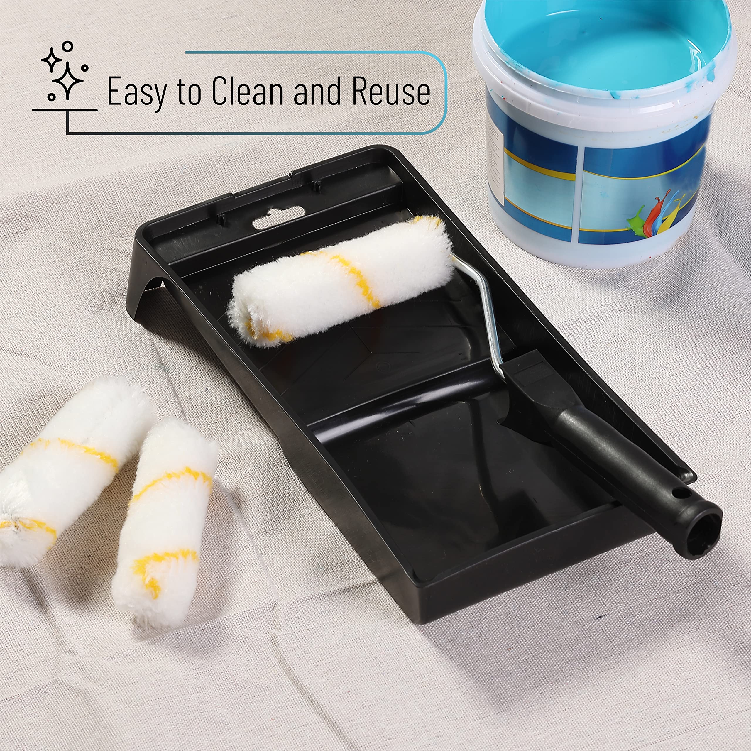 Bates Paint Tray Set - 6pc Small Paint Roller Kit with 4-Inch Roller, Tray & Brush for Walls, Ceilings, DIY Home Projects & Craft Painting