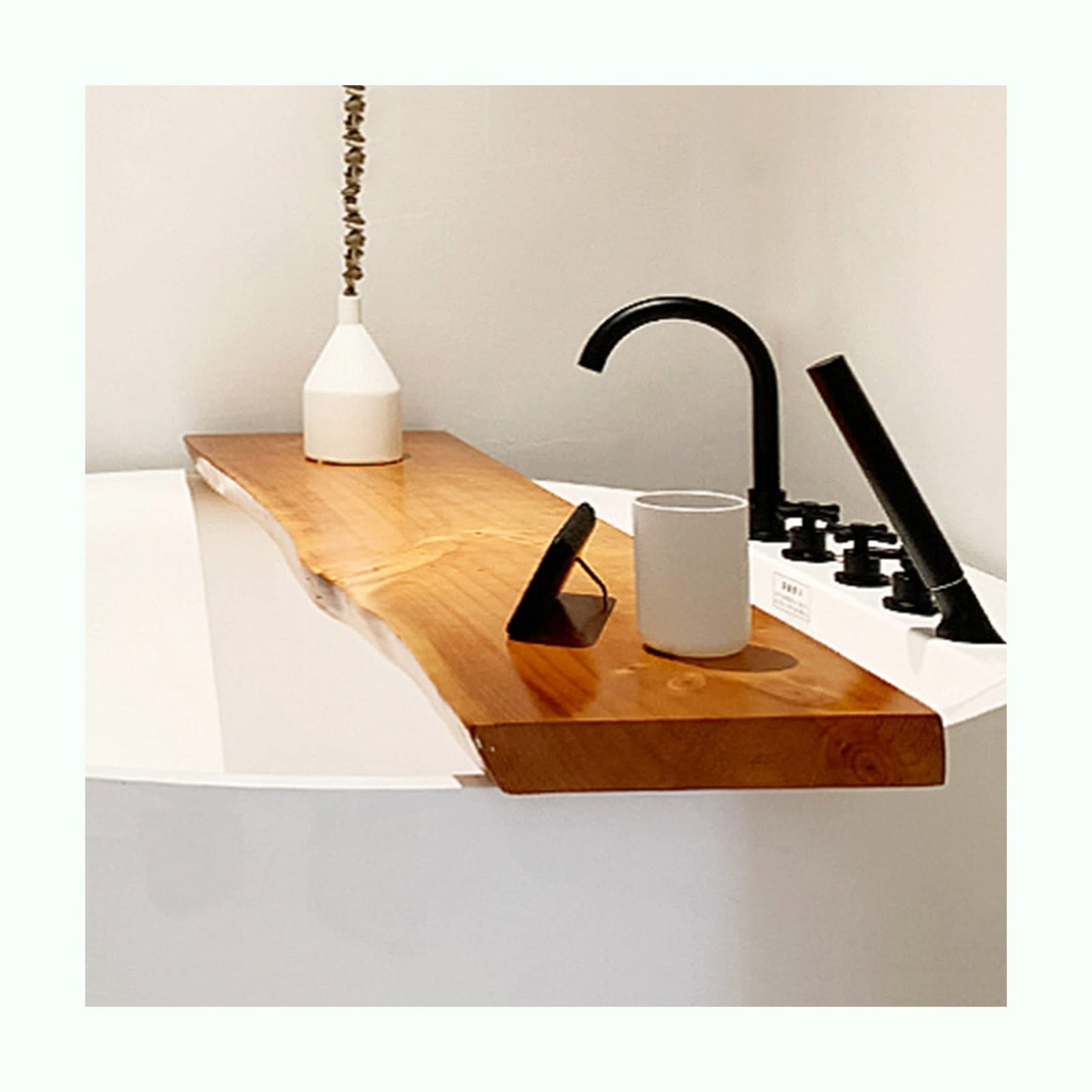 PENGFEI 5cm Thick Waterproof Solid Wood Bathtub Caddy Tray - Bath Tub Table Shelf & Holder for Books, Tablet, Candles - Easy to Clean (100x30cm) - Perfect for Relaxing Baths, Reading & Spa Nights