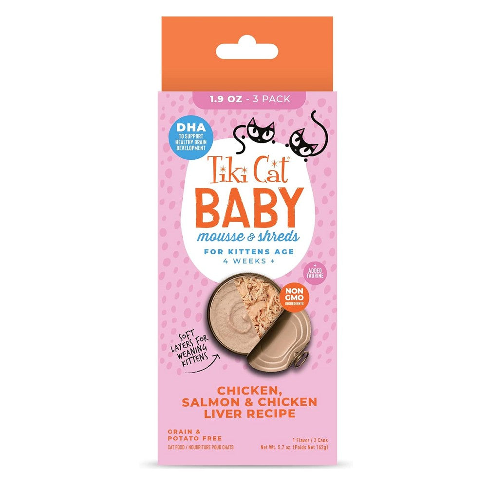 Premium Kitten Mousse & Shreds Wet Cat Food - Chicken, Salmon & Chicken Liver Recipe | Grain-Free, High Protein Soft Food for Kittens | Perfect for Weaning, Picky Eaters & Digestive Health