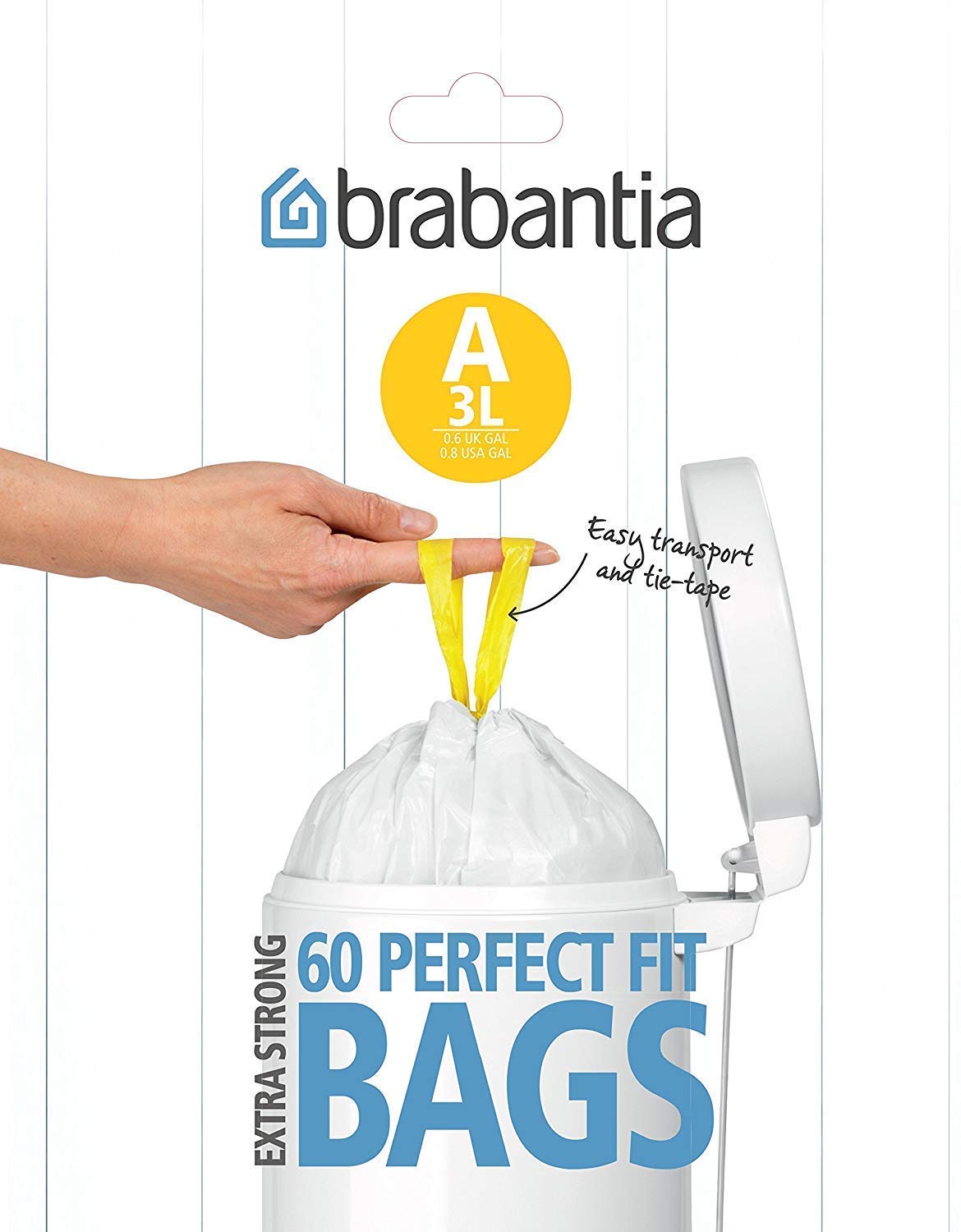 Brabantia Bin Liners - Size A, 3 Liter Capacity, 60 Count Trash Bags - Perfect for Kitchen, Bathroom & Office Waste Bins