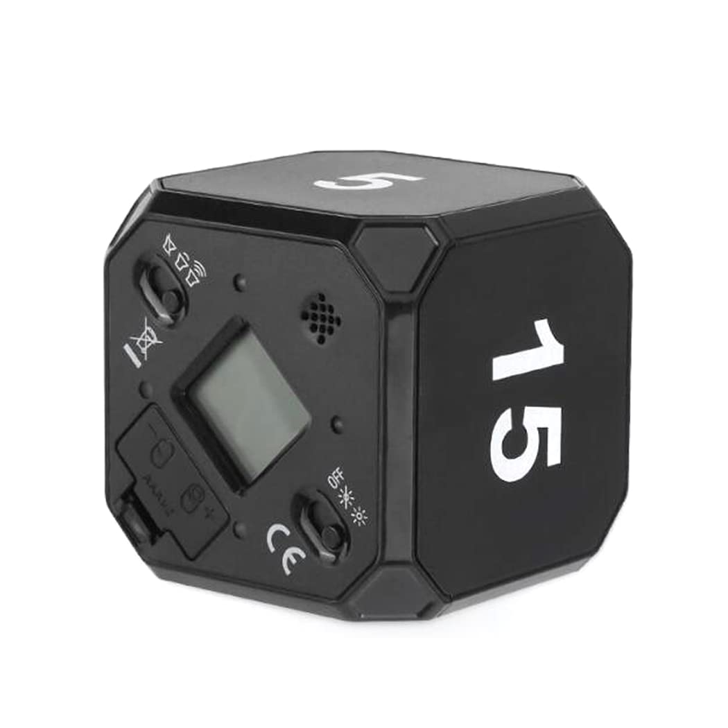 Hoshen Gravity Sensor Cube Timer - 5/15/25/45 Minute Countdown Kitchen Timer for Baking, Cooking, Study & Productivity - Black (Battery Not Included) | Perfect for Home, Office & Classroom Use