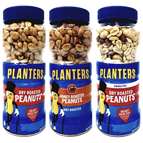 Planters Dry Roasted Peanuts Variety Pack - 3 Jars (Honey Roasted, Salted, Unsalted) - 16 oz Each, 48 oz Total - Perfect for Snacking, Parties & Office Break Rooms