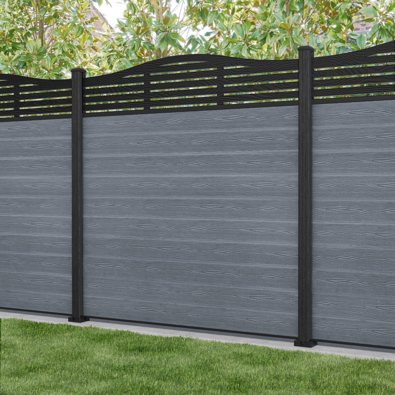 Classic Aspen Curved Top Fence Panel - Anthracite Gray Composite Fencing with Durable Composite Posts | Perfect for Backyard Privacy, Garden Borders & Decorative Outdoor Landscaping