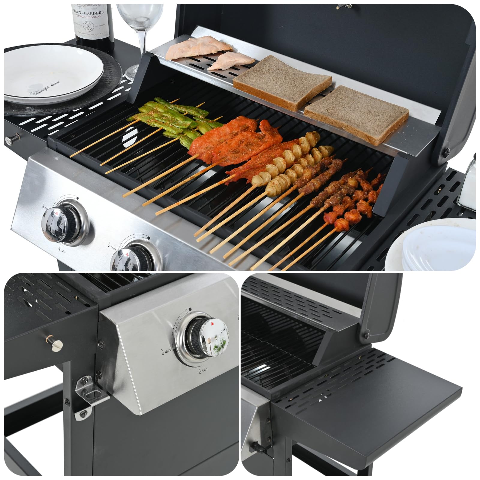 34,000 BTU 4-Burner Propane Gas Grill with 2 Shelves & Bottle Opener - Stainless Steel Outdoor BBQ Grill for Patio, Garden, Backyard Cooking & Grilling - Perfect for Family Gatherings, Tailgating & Camping (Black)