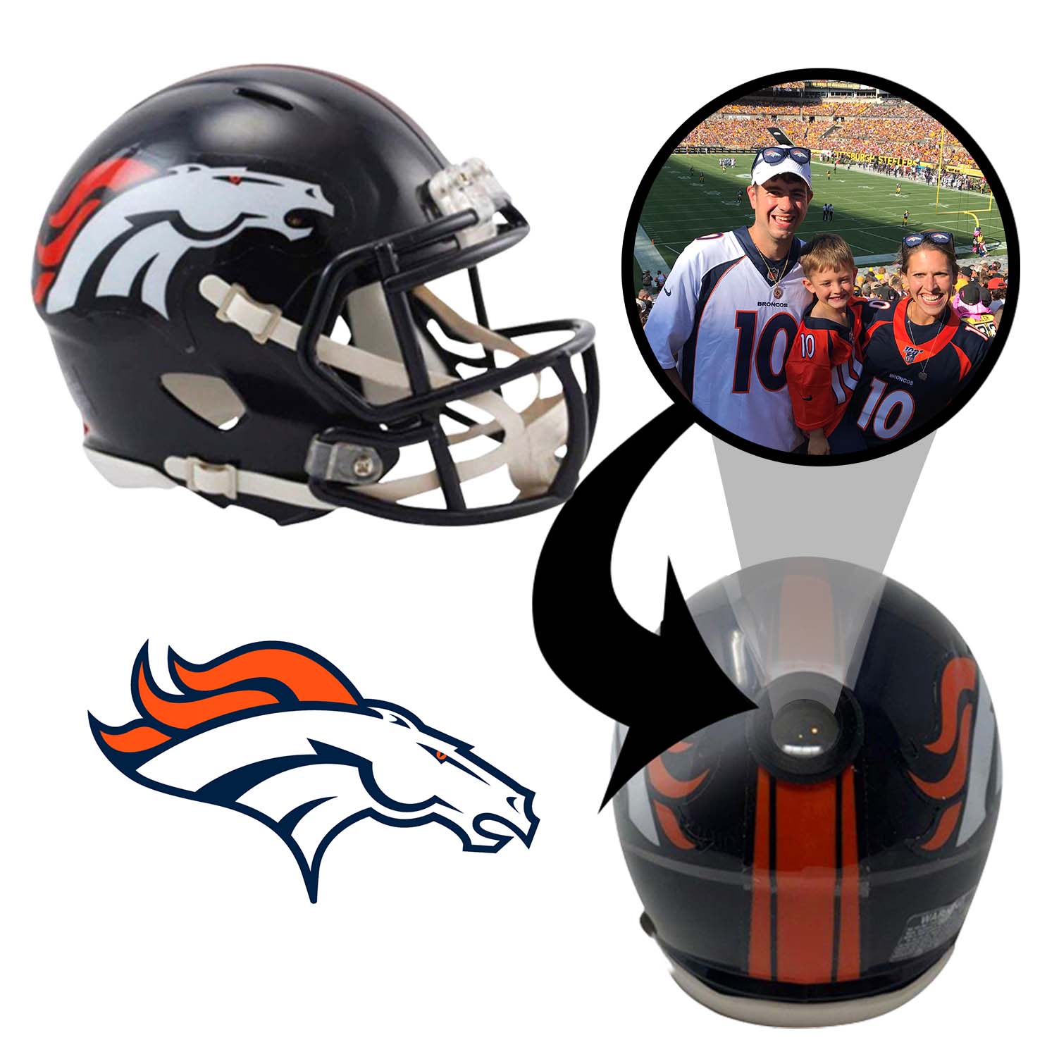 Denver Broncos NFL Mini Helmet with Display Case - Collectible Football Memorabilia for Fans, Office Desk Decor, and Sports Gift Ideas