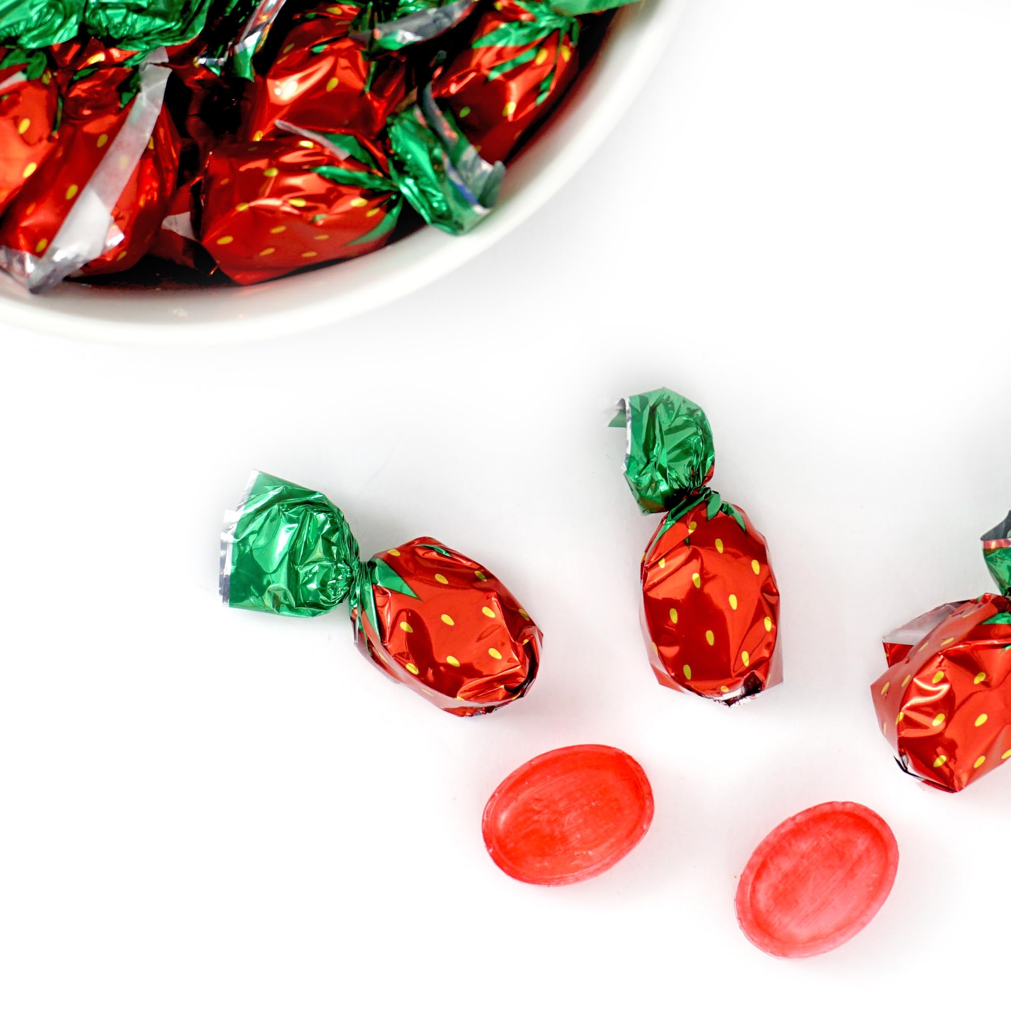 Premium Strawberry Filled Bon Bons Hard Candy - 1 Pound Bulk (75 Pieces) - Individually Wrapped Strawberry Flavored Candy by Hampton Popcorn & Candy Co. - Perfect for Parties, Gifts & Candy Buffets