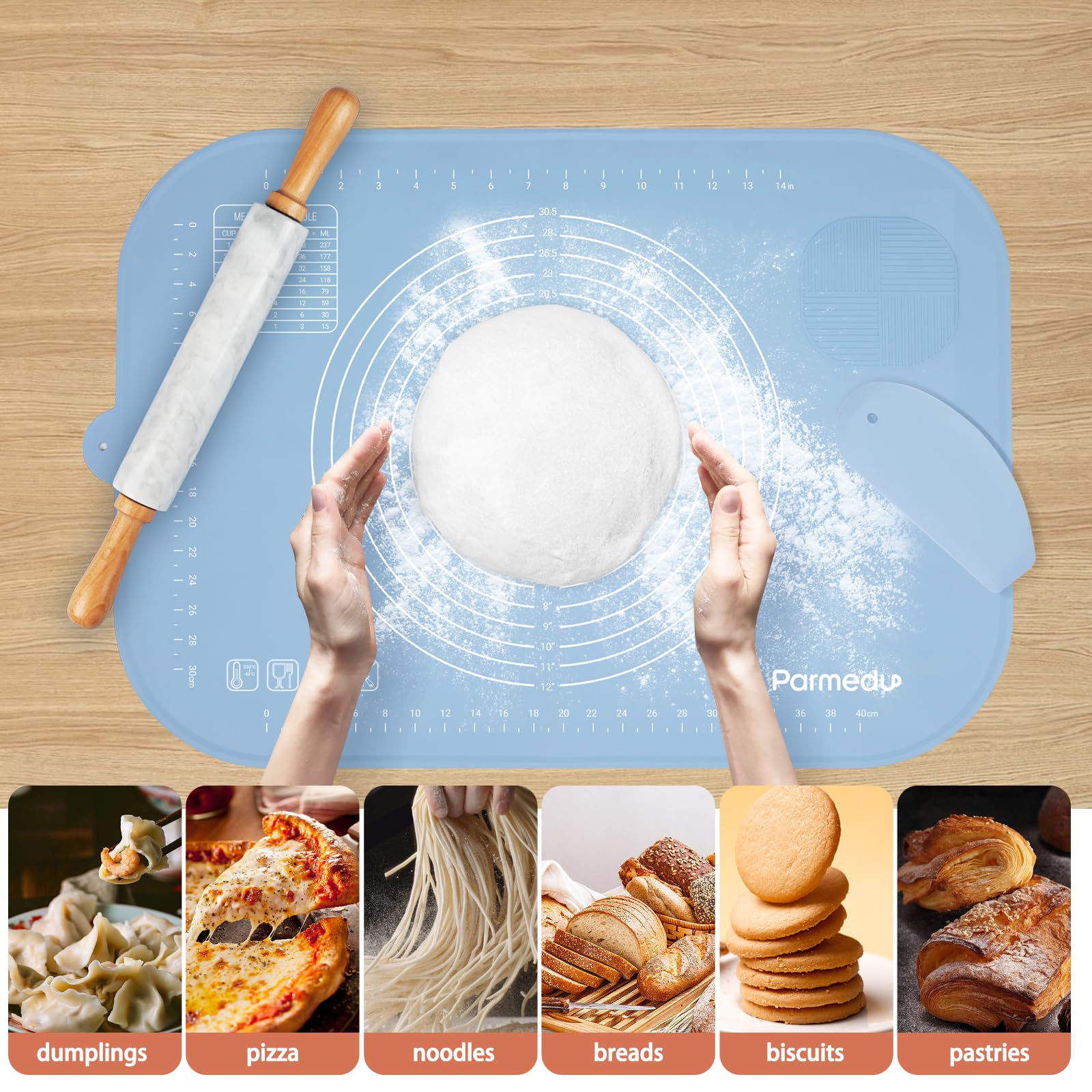 Non-Stick Silicone Baking Mat 26x18 Inches - Thick Dough Kneading Pastry Mat with Scraper, Storage Belt & Anti-Spill Edge | Heat Resistant Magnetic Countertop Mat for Bread, Cookies & Pastry Making | Perfect for Home Bakers & Professional Kitchens