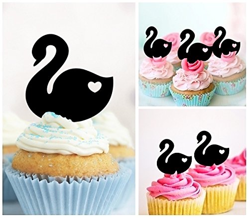 10pcs Swan Love Heart Silhouette Acrylic Cupcake Toppers for Wedding, Birthday & Party Decorations - Elegant Cake Decor for Special Occasions