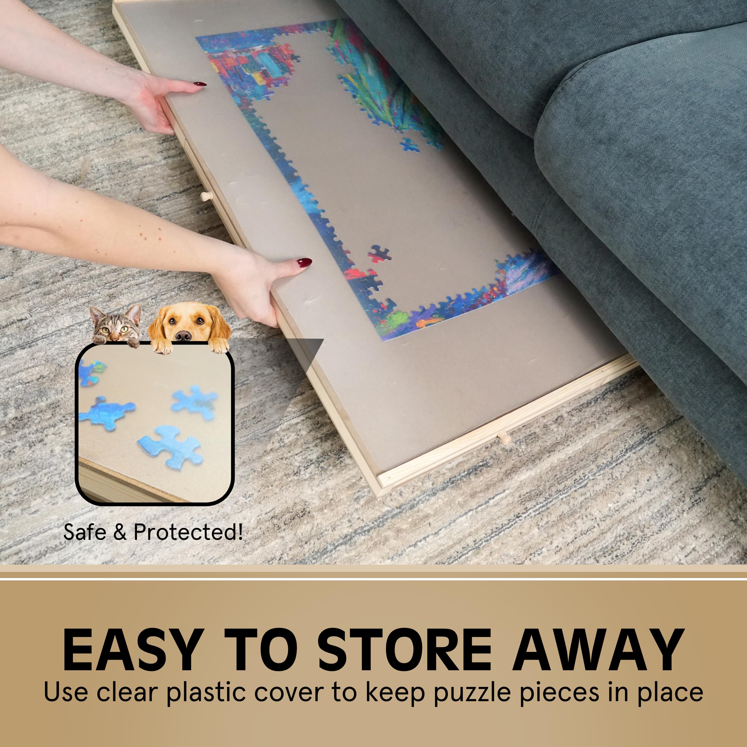 360° Rotating Puzzle Board with Storage Drawers & Protective Cover - 35” x 26” Large Puzzle Table for 1500 Pieces - Adjustable Height for Adults & Kids - Perfect for Family Game Nights, Home Decor & Puzzle Enthusiasts