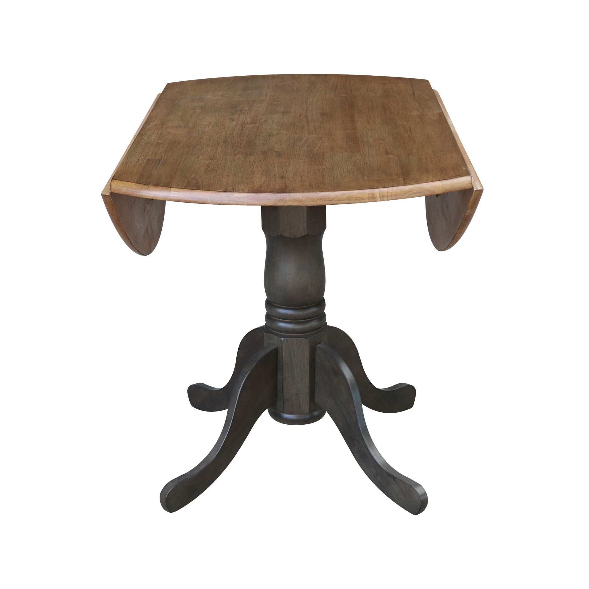 42 Inch Dual Drop Leaf Dining Table - Solid Hickory & Washed Coal Finish - Expandable Space-Saving Design for Small Kitchens, Apartments, and Dining Rooms