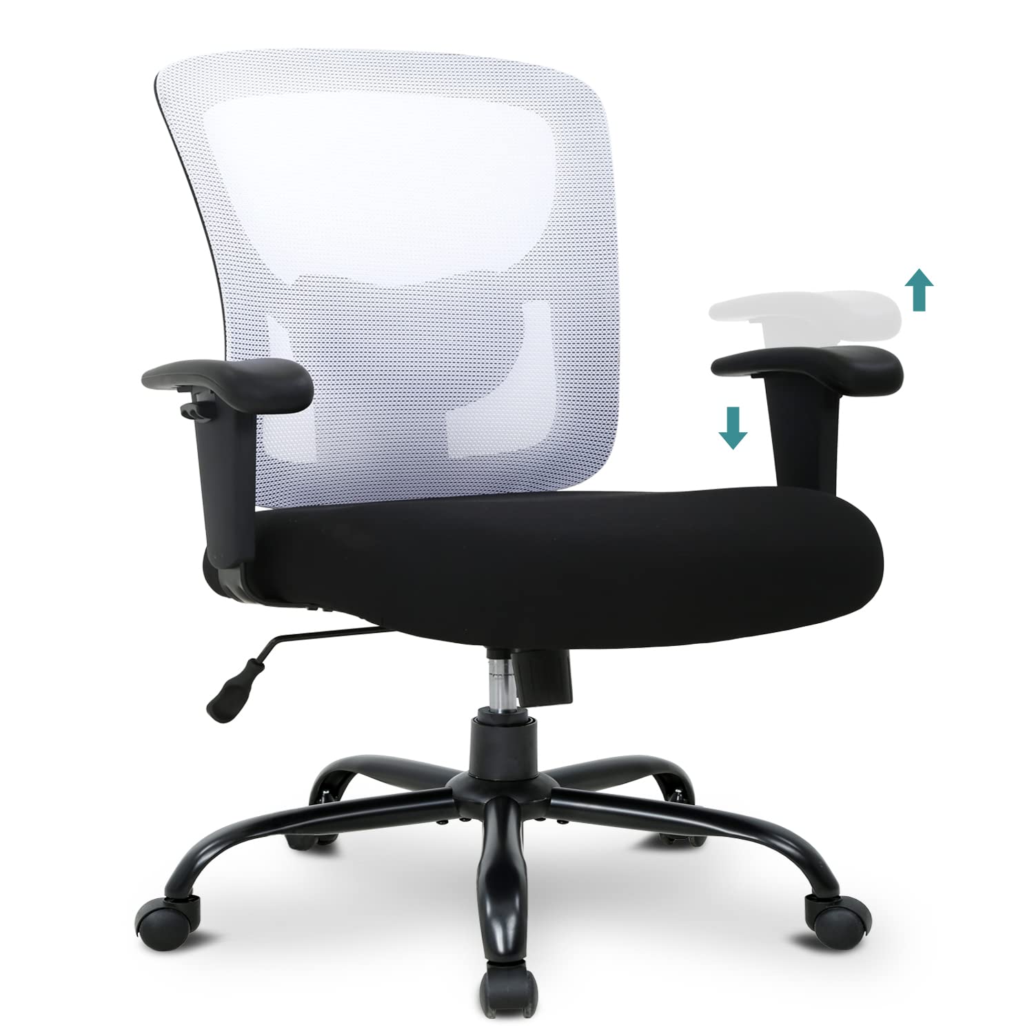 Extra Wide Big and Tall Office Chair for Heavy People up to 400lbs - Heavy Duty Computer Desk Chair with Adjustable Arms, Ergonomic Lumbar Support & Smooth Rolling Wheels - Perfect for Home Office, Gaming or Workspace (White)