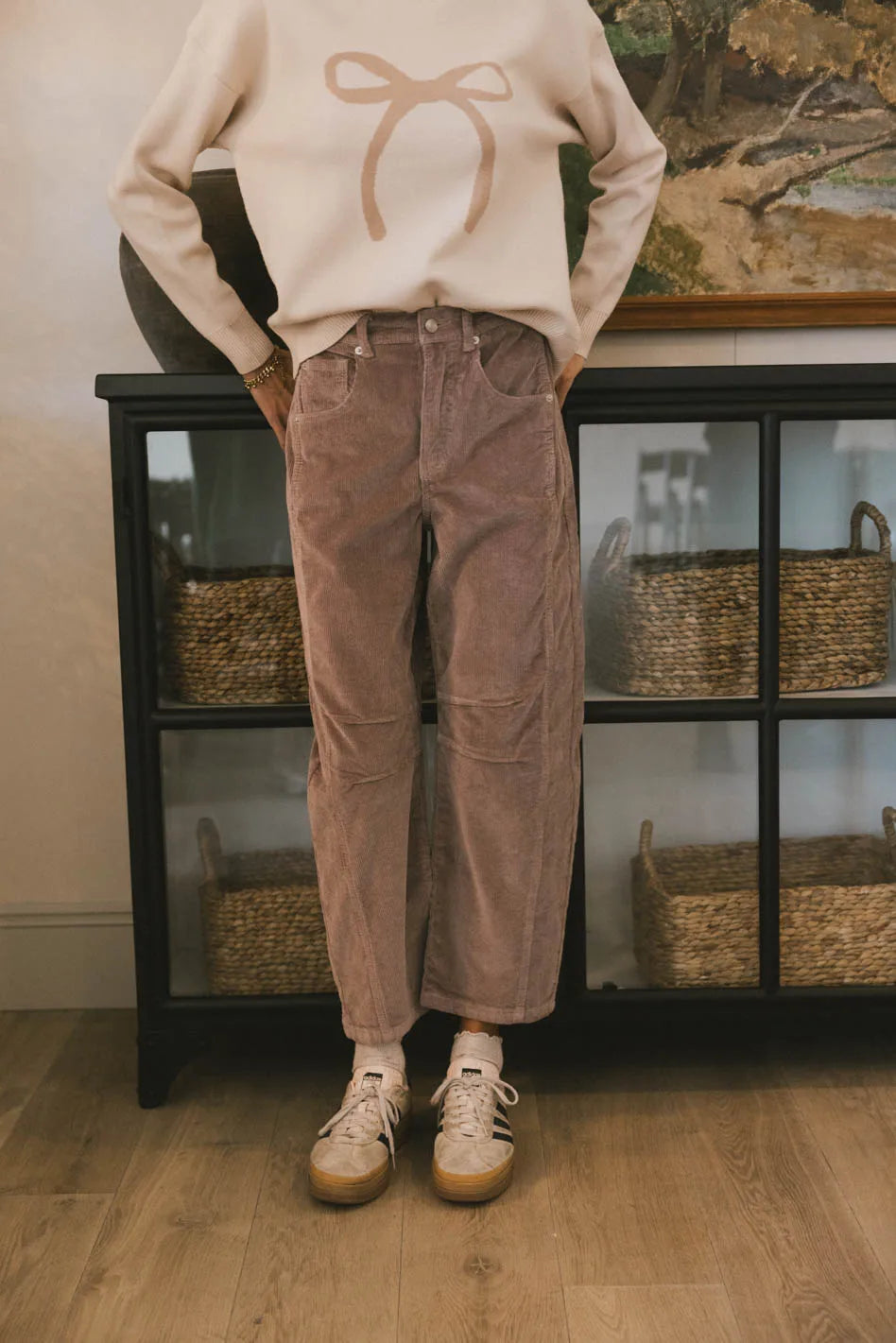 Lisette High Waist Barrel Jeans for Women - Mauve Corduroy Pants, Comfortable & Stylish, Perfect for Casual Outings & Office Wear - FINAL SALE