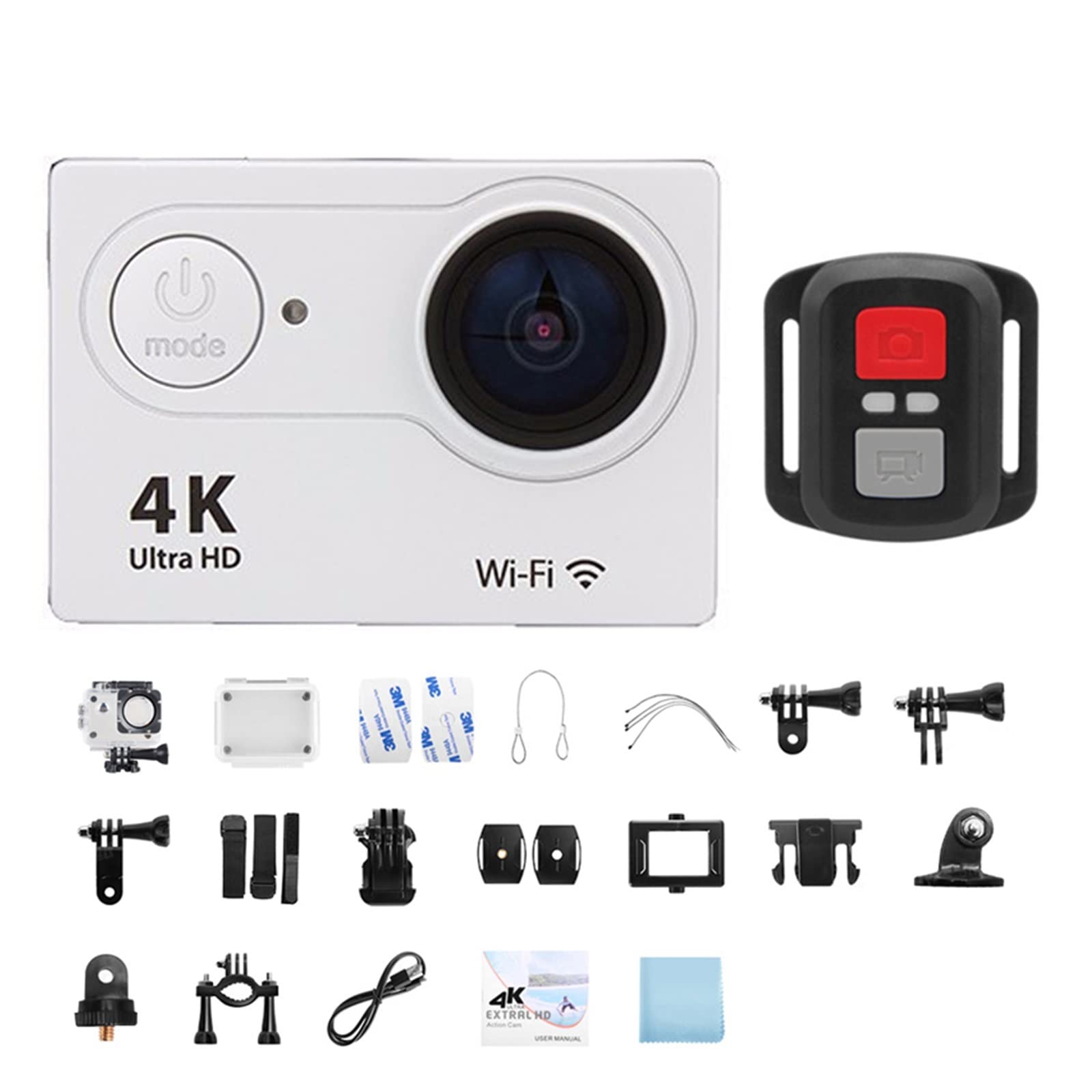4K Ultra HD Mini Action Camera with 2.0-inch Screen, 30FPS/170° Waterproof Helmet Camera - Underwater Remote Control Sports Camera (32GB Card Included, Silver) - Perfect for Diving, Skiing, Cycling & Outdoor Adventures