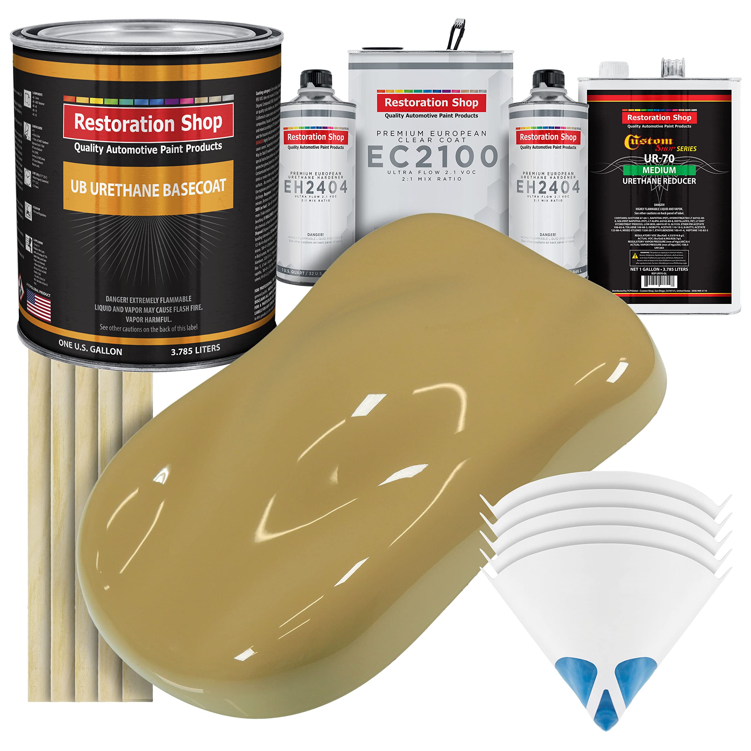 Restoration Shop Buckskin Tan Urethane Basecoat with European Clearcoat - Complete 1 Gallon Automotive Paint Kit for Car Refinishing | Perfect for Classic Car Restoration & Auto Body Repair