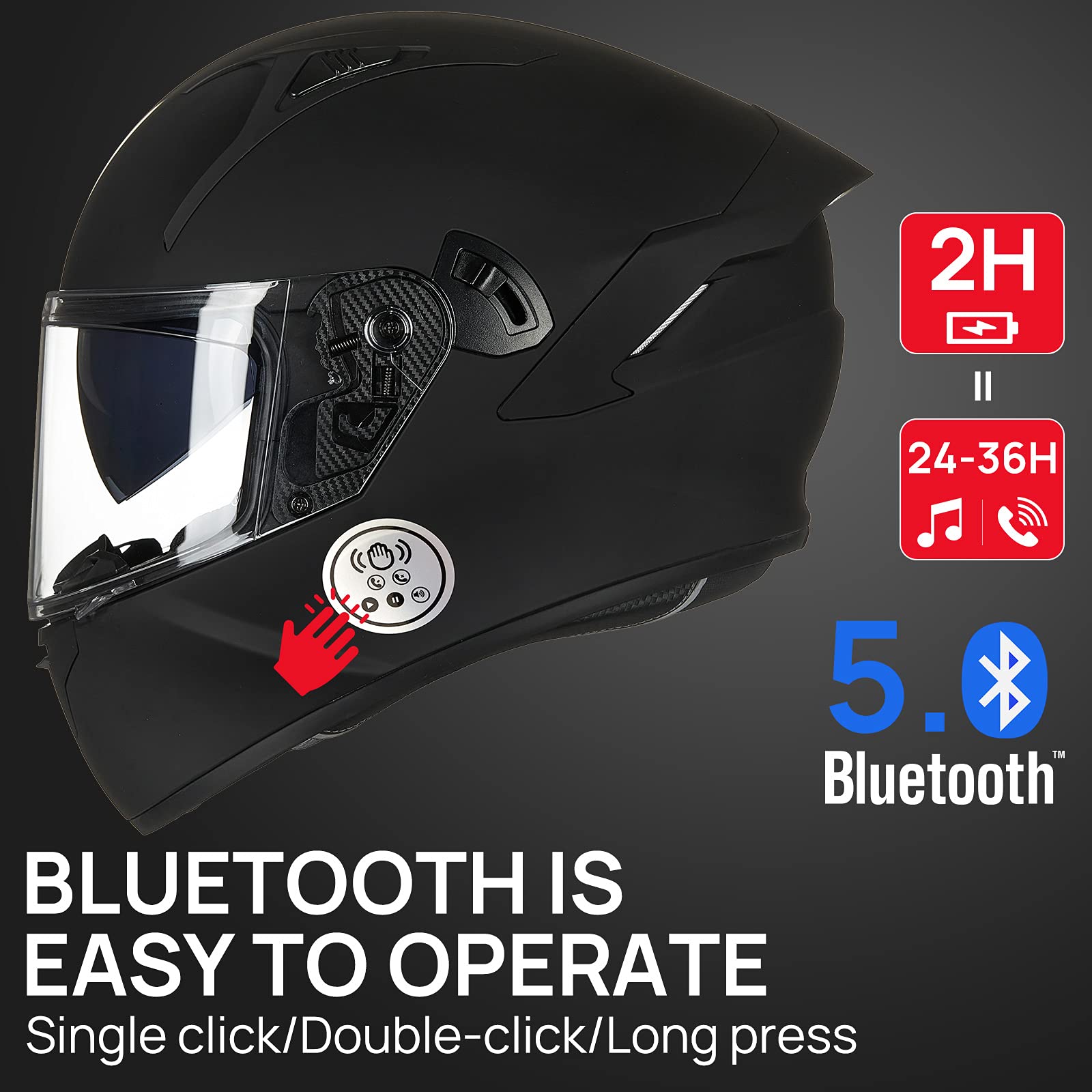 **ILM Motorcycle Helmet with Built-in Bluetooth - Full Face DOT Certified Helmet for Men & Women - Dual Visor, Matte Black (Size S) - Ideal for Commuting, Touring & Adventure Riding**