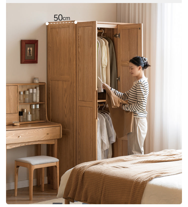 Solid Oak Wood Narrow Wardrobe - Slim Space-Saving Closet for Bedroom, Hallway, or Small Apartment