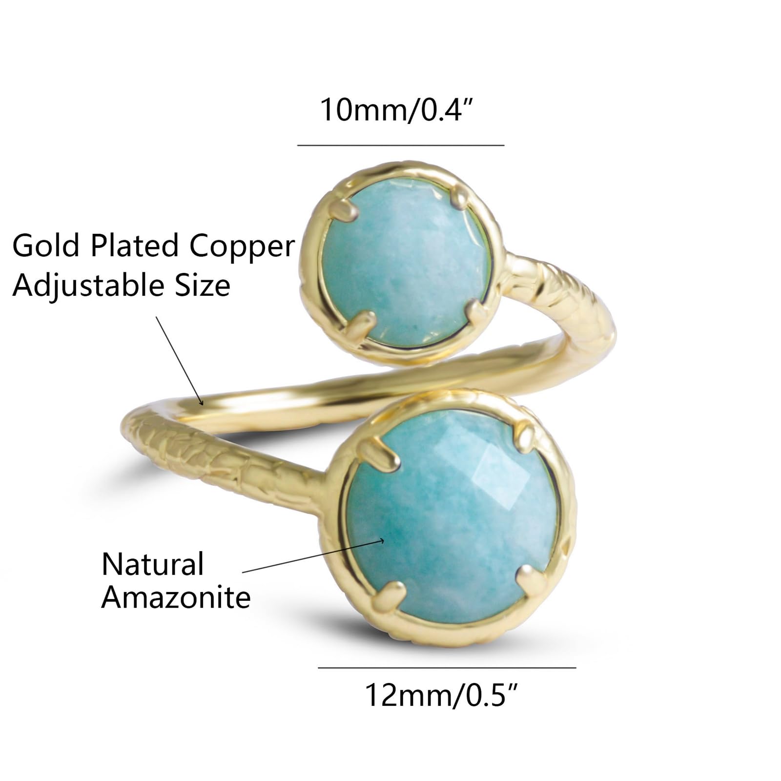 Amazonite Ring for Women - Adjustable Handmade Toi Et Moi Double Stone Ring | Natural Amazonite Jewelry Gift for Her | Perfect for Weddings, Anniversaries & Special Occasions
