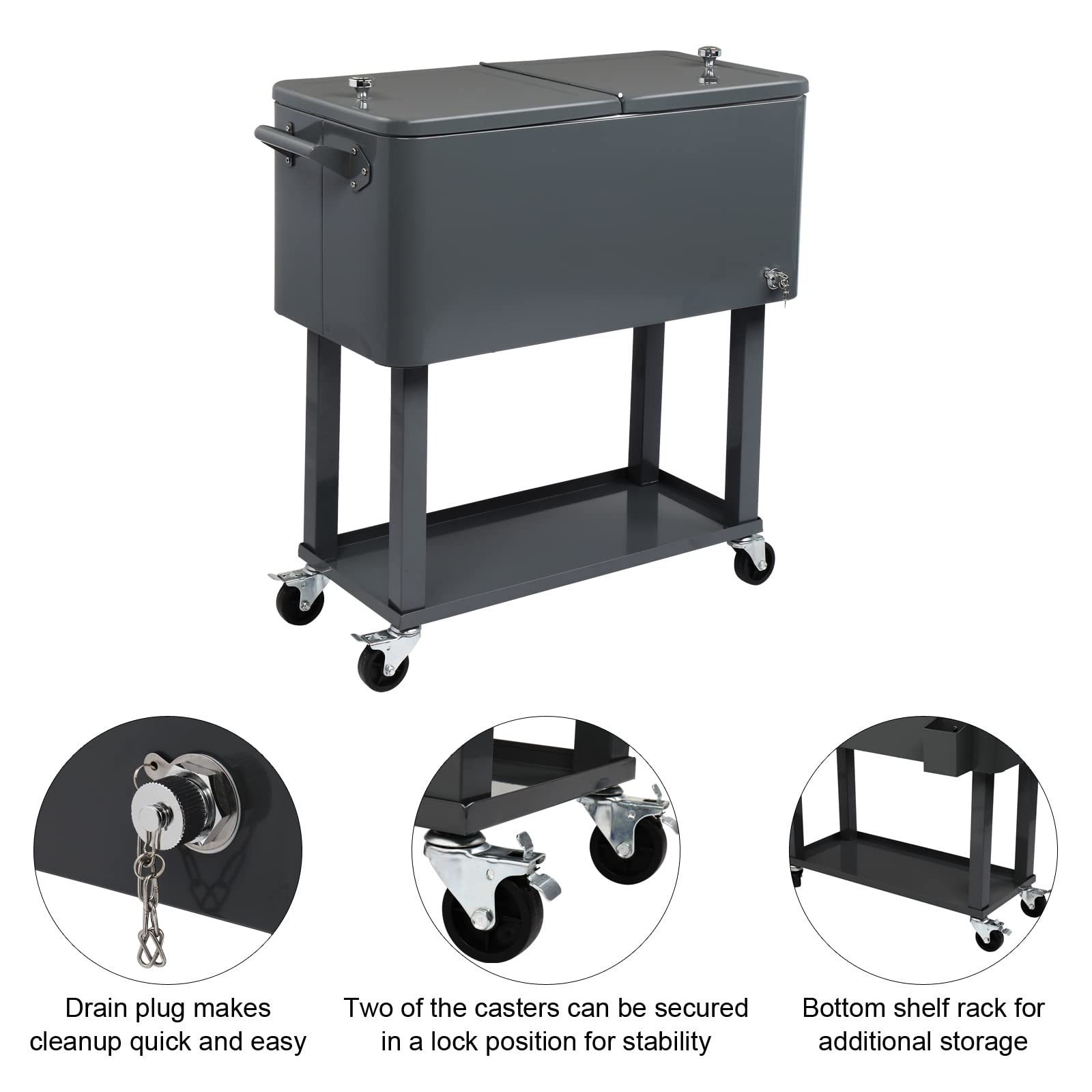 80 Quart Rolling Ice Chest with Wheels - Portable Outdoor Party Bar Cart for Cold Drinks & Beverages - Dark Brown Wicker Faux Rattan Cooler Trolley - Perfect for Backyard BBQs, Beach Trips & Tailgating