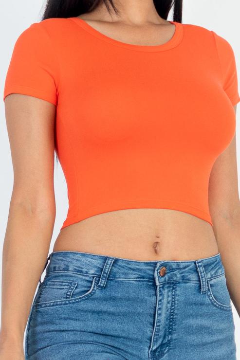 Women's Short Sleeve Round Neck Crop Top - Trendy Casual Summer T-Shirt for Streetwear, Beach, and Party Outfits