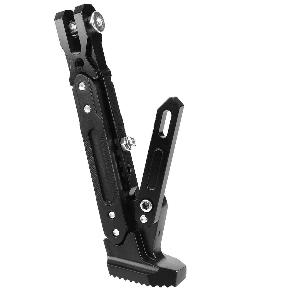Universal Adjustable Motorcycle Kickstand - CNC Aluminum Scooter Side Stand Tripod Holder - Black - Perfect for Cruisers, Dirt Bikes & Street Motorcycles