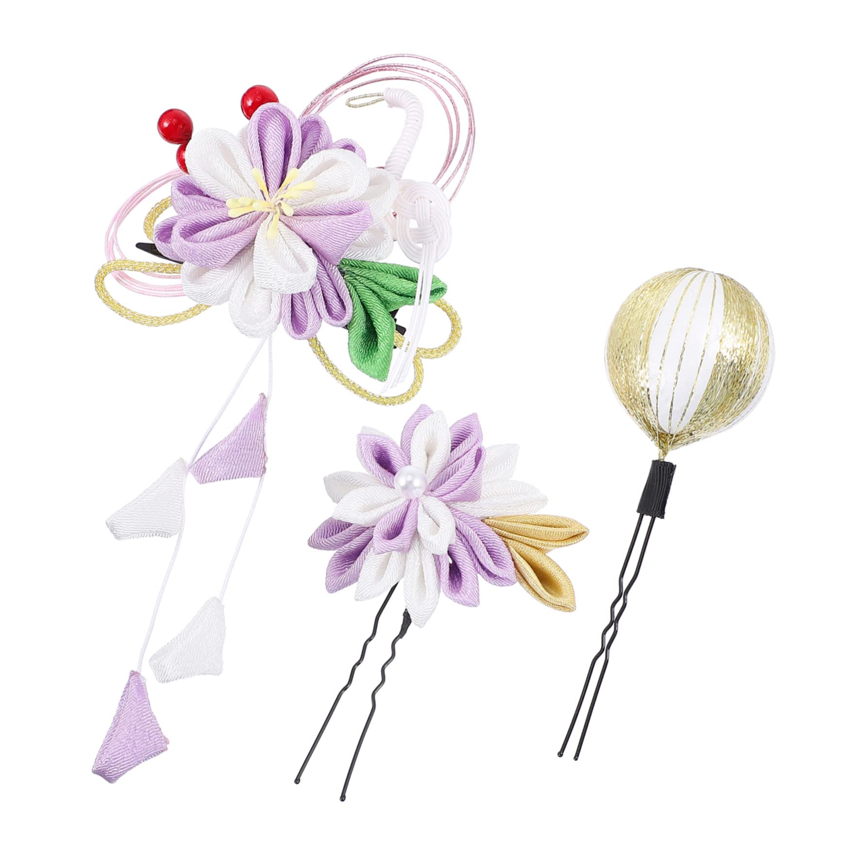 Lurrose 3-Piece Purple Flower Hair Clips Set for Women & Girls - Japanese Style Hairpins, Chapstick Hair Accessories, Wedding & Bridal Hair Clips - Perfect for School, Parties, and Special Occasions