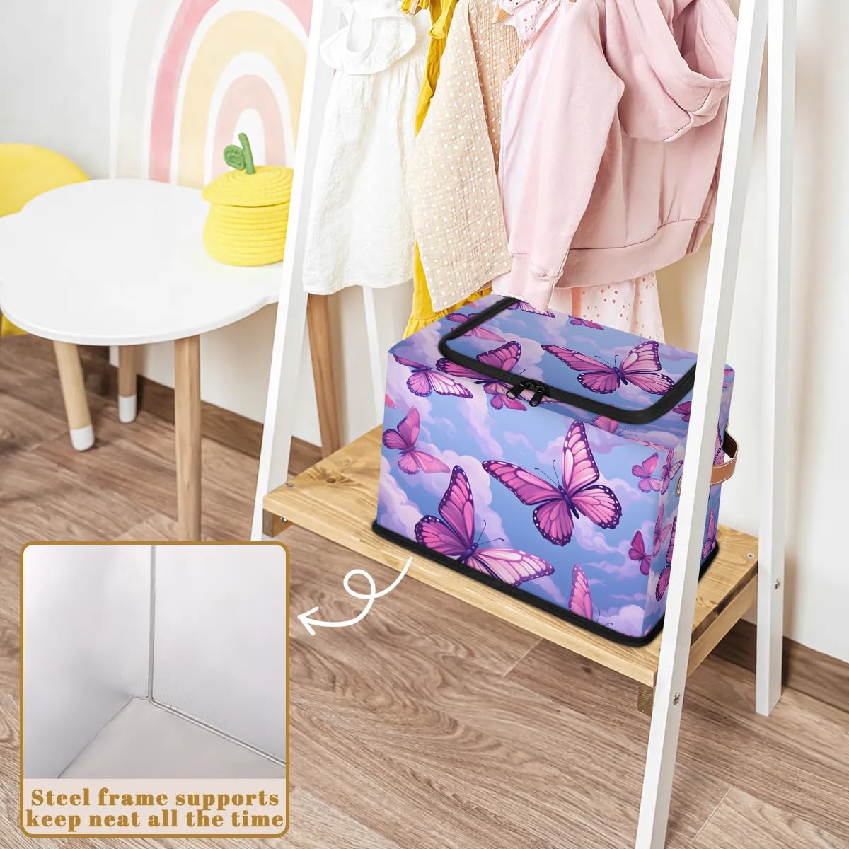 Collapsible Storage Bins with Lids - Purple Butterfly Design Stackable Fabric Storage Cubes | Dustproof Closet Organizer for Clothes, Toys, Blankets | Perfect for Bedroom, Nursery & Home Organization