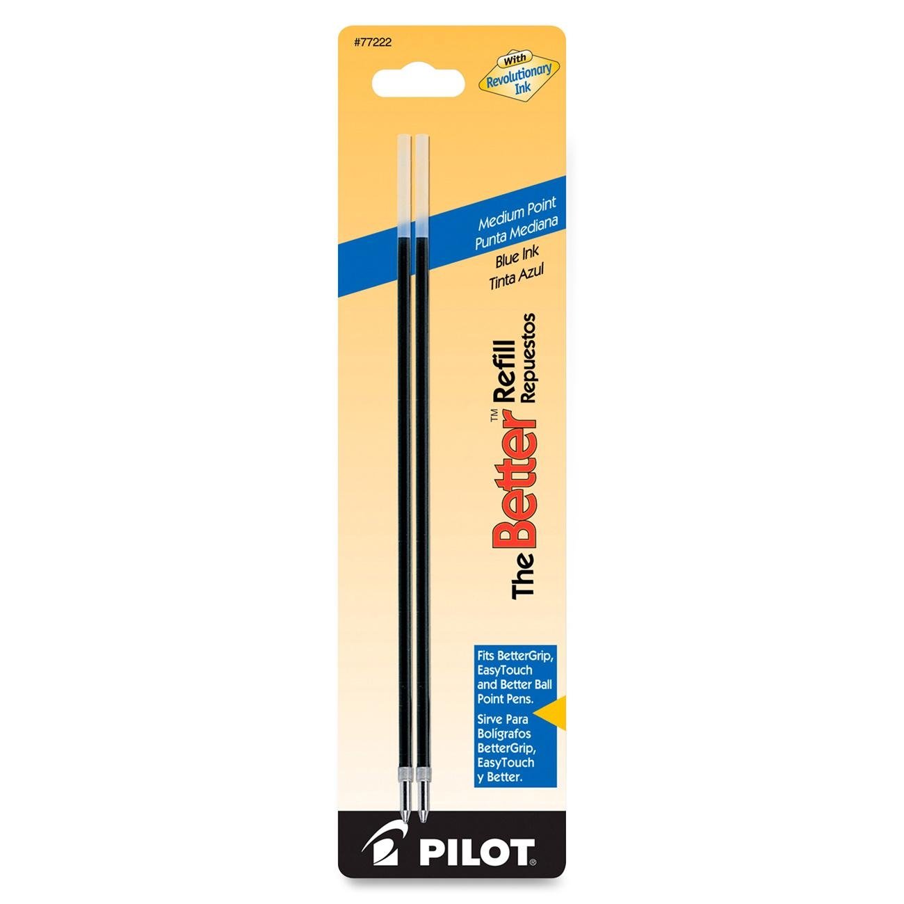 Pilot Ballpoint Ink Refills for Better or EasyTouch Stick Pens - Medium Point Blue Ink (2-Pack, 77222) - Perfect for Office, School & Everyday Writing Needs