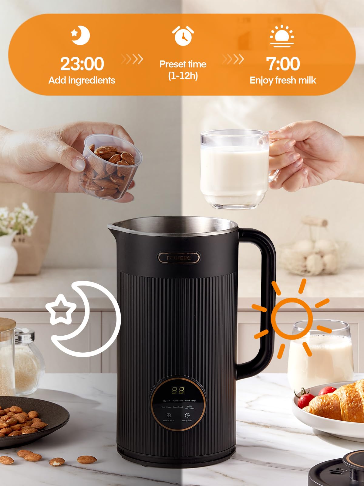 35OZ Nut Milk Maker Machine 800W - Automatic Plant-Based Milk Maker for Almond, Oat, Soy Milk, Juice & Baby Food - 12H Timer, Auto-Clean, Keep Warm & Boil Functions - Perfect for Healthy Homemade Drinks & Smoothies