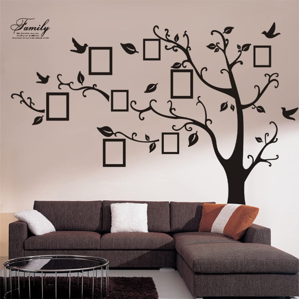Large Black Family Tree Wall Decal - Photo Frame Tree Wall Sticker for Living Room, Bedroom, and Home Décor - Perfect for Family Photos and Memories