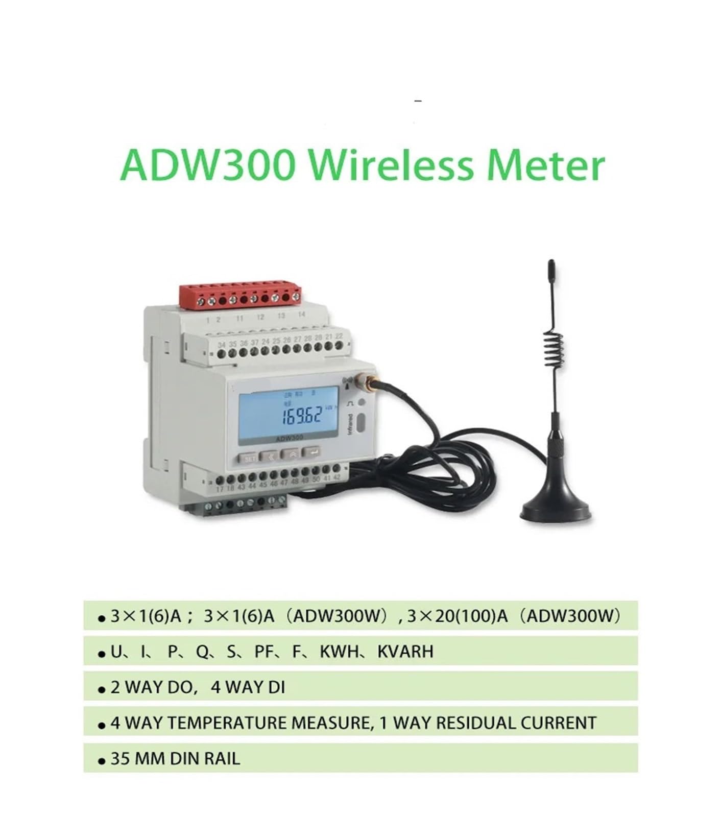 ADW300 4GHW 3 Phase Smart Energy Meter with Communication Module, AC 230V - Monitor Electricity Usage for Industrial, Commercial & Residential Applications