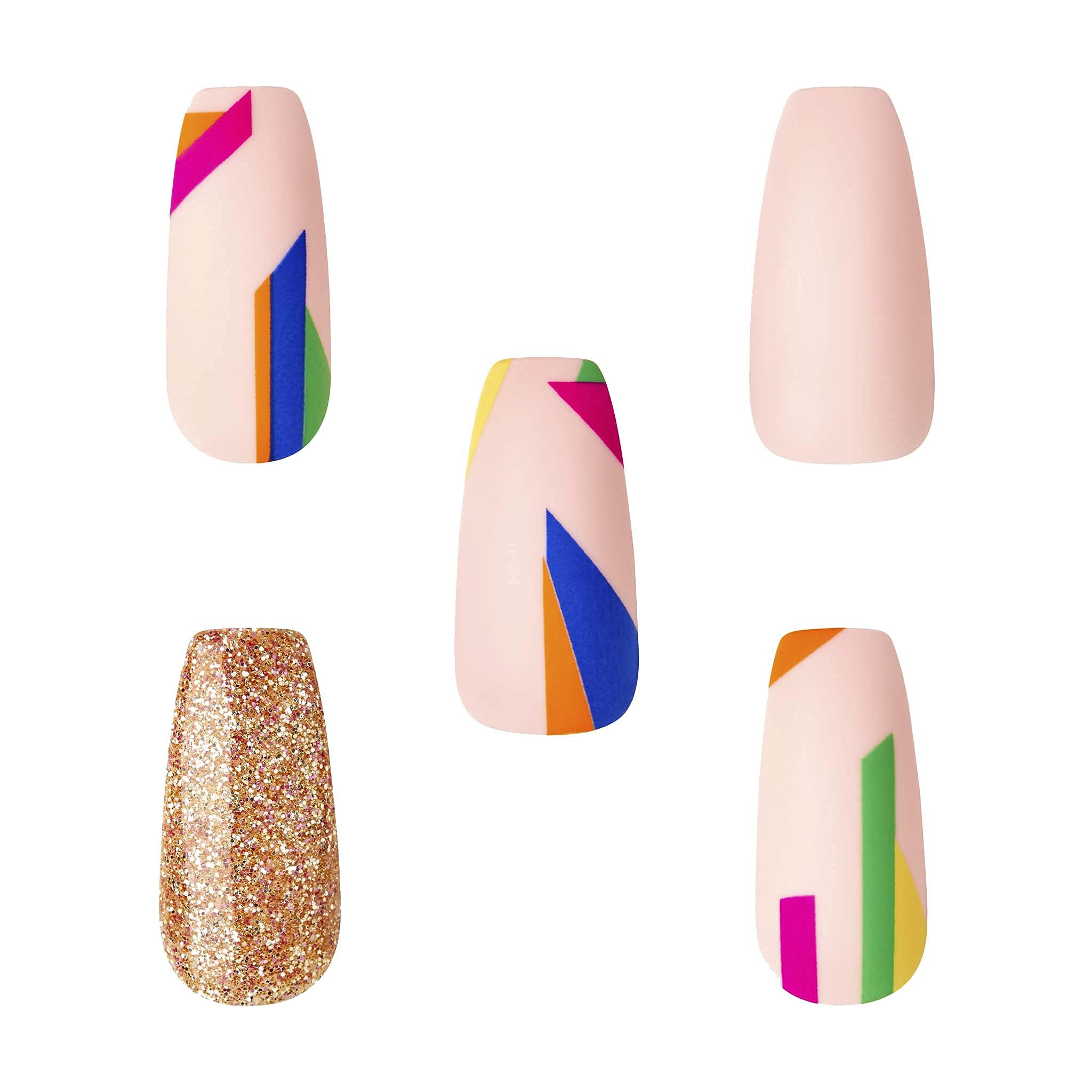 Premium Gold Finger Gel Press-On Nails Kit - Long Length Glam Design Fake Nails | No Polish Needed Salon-Quality Manicure | Perfect for Parties, Weddings & Special Occasions