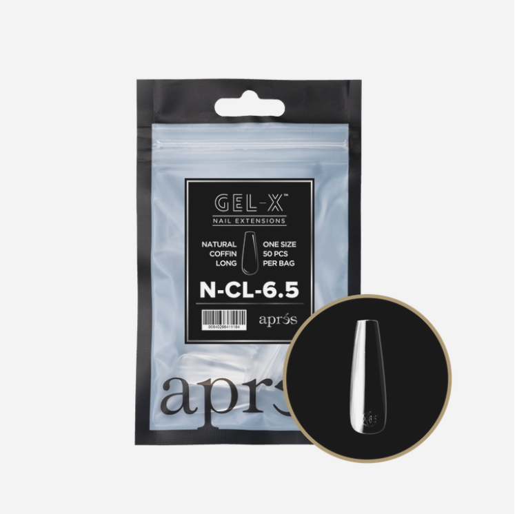 Apres Gel X Refill Tips 2.0 - 50pcs Natural Long Coffin Nail Extensions for Professional Salon & DIY Manicure at Home