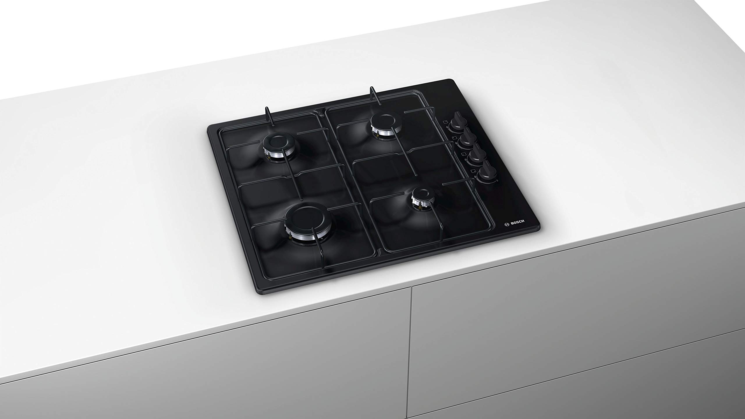 Bosch PBP6B6B80 Built-In Gas Cooktop - 4 Burners, Black Glass, Natural Gas - Perfect for Modern Kitchens & Home Cooking