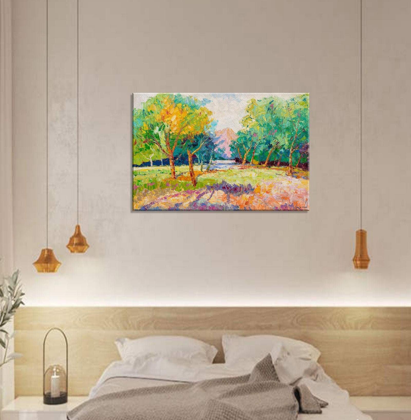 Spring Landscape Oil Painting on Canvas - Large Oversized Wall Art, Handmade Impasto Artwork for Living Room, Bedroom & Office Decor