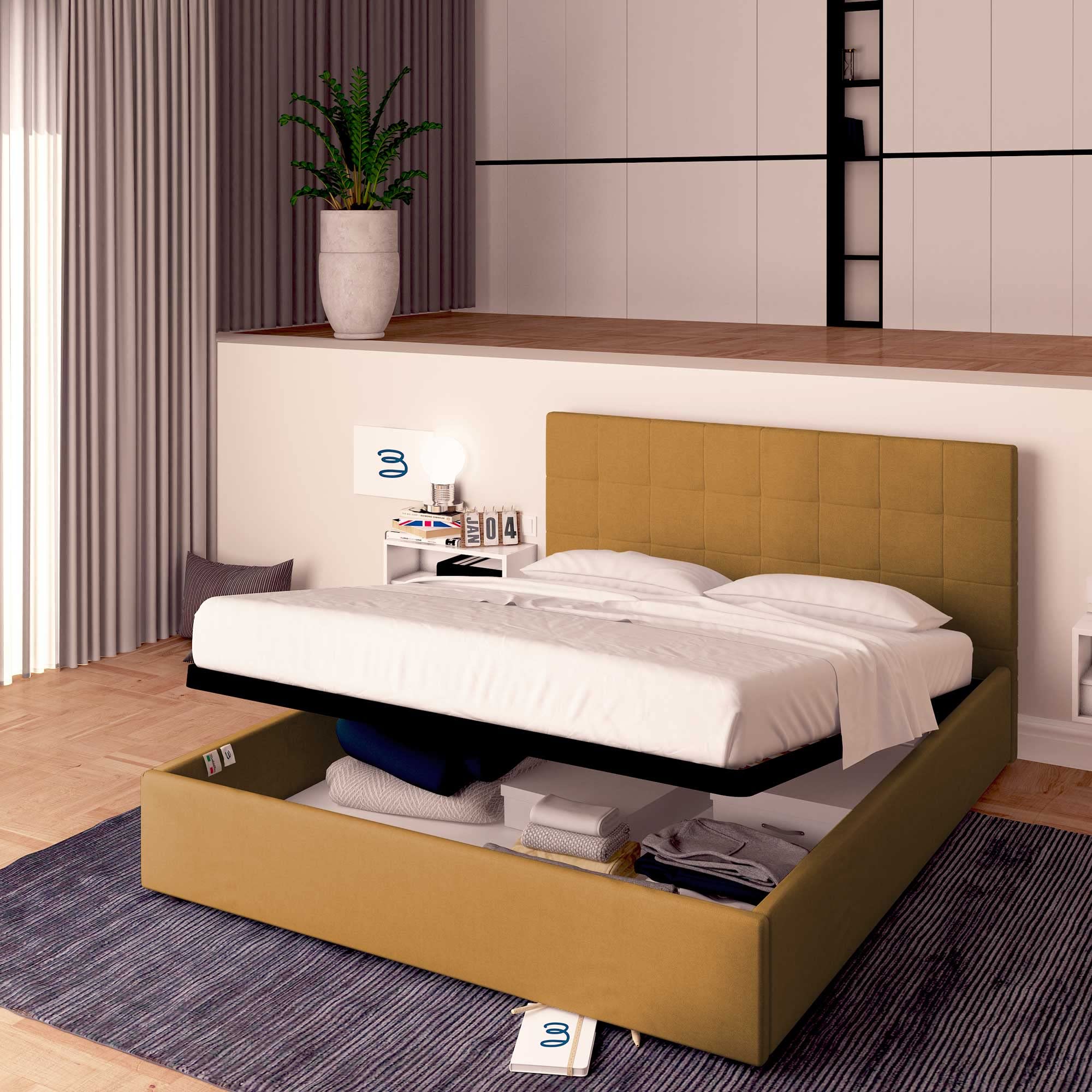 Baldiflex Single Bed with Storage, Synthetic Leather Dublin Model, Slatted Base for Single Mattress, 140 x 190 cm, Elegant Headboard, Hazel Color - Perfect for Small Bedrooms, Guest Rooms & Studio Apartments