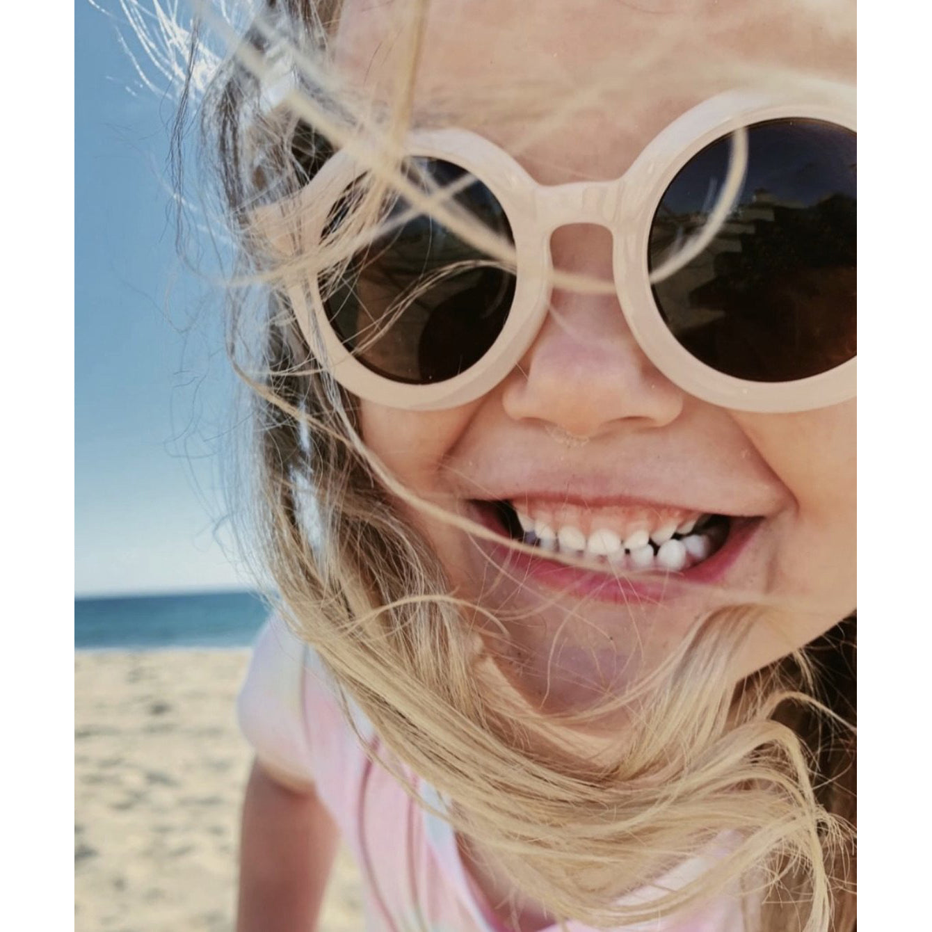BabyMocs Kids Sunglasses - Signature Round Beige Frame UV400 Protection for Boys & Girls - Perfect for Outdoor Play, Beach, and Sunny Day Activities