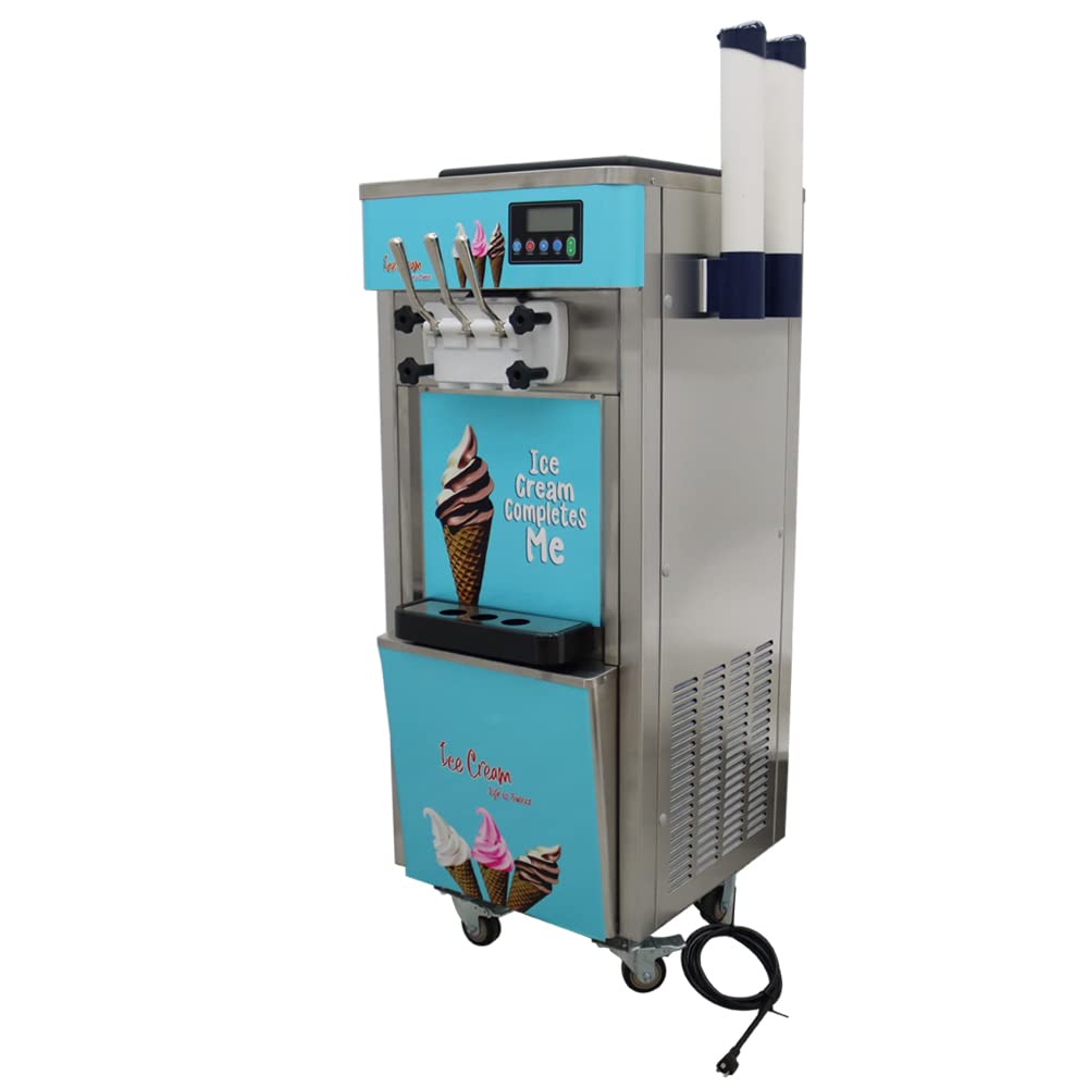 INTSUPERMAI Commercial Soft Serve Ice Cream Machine - 3 Flavor LCD Display, Stainless Steel, 110V, 20-30L/H - Perfect for Restaurants, Shops, Snack Bars, Cafes, and Ice Cream Parlors