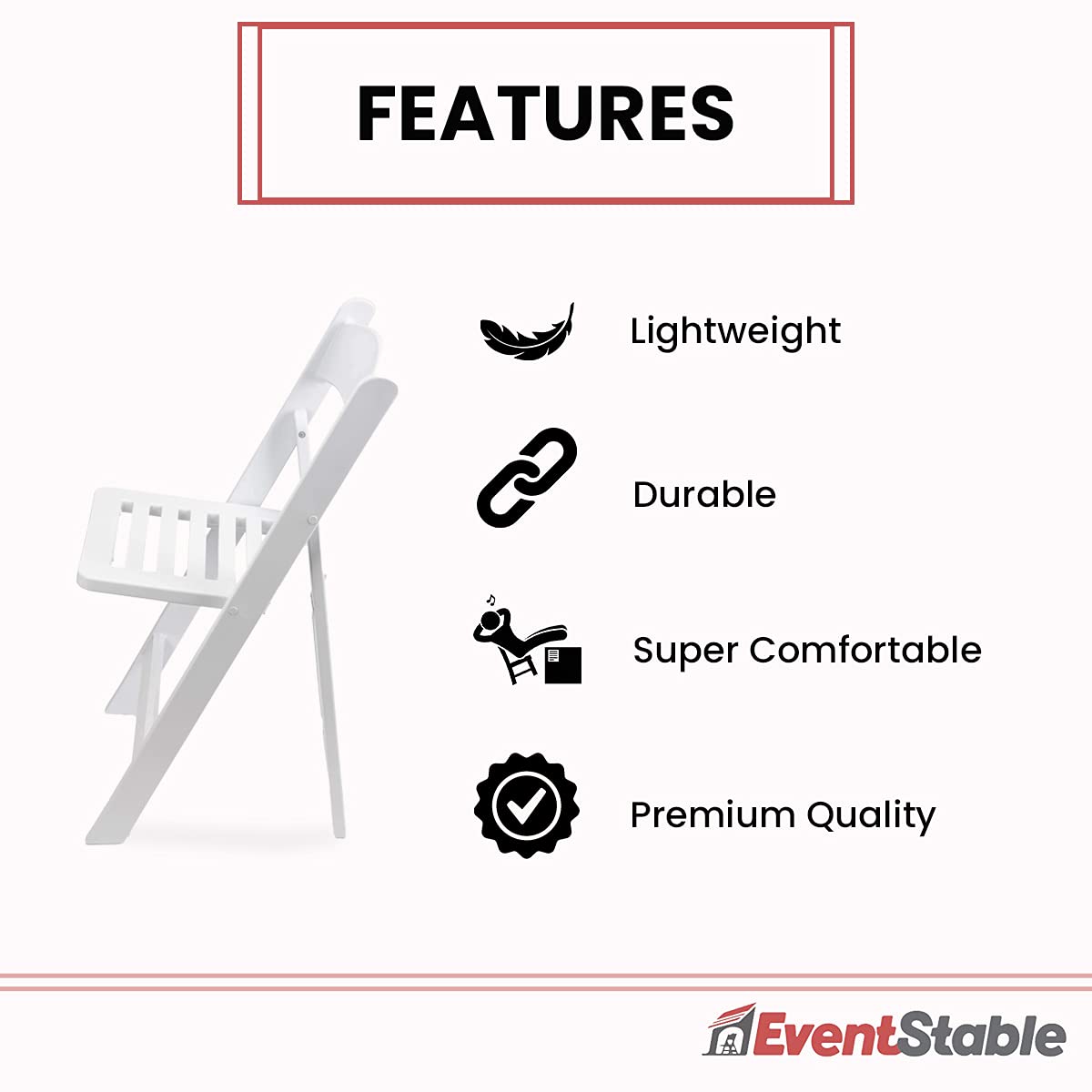 EventStable 4 Pack Titan PRO Resin Folding Chairs - Heavy Duty Slatted Seat Wedding Chairs for Indoor/Outdoor Events, Parties, Banquets & Camping - Lightweight Portable Stackable Chairs