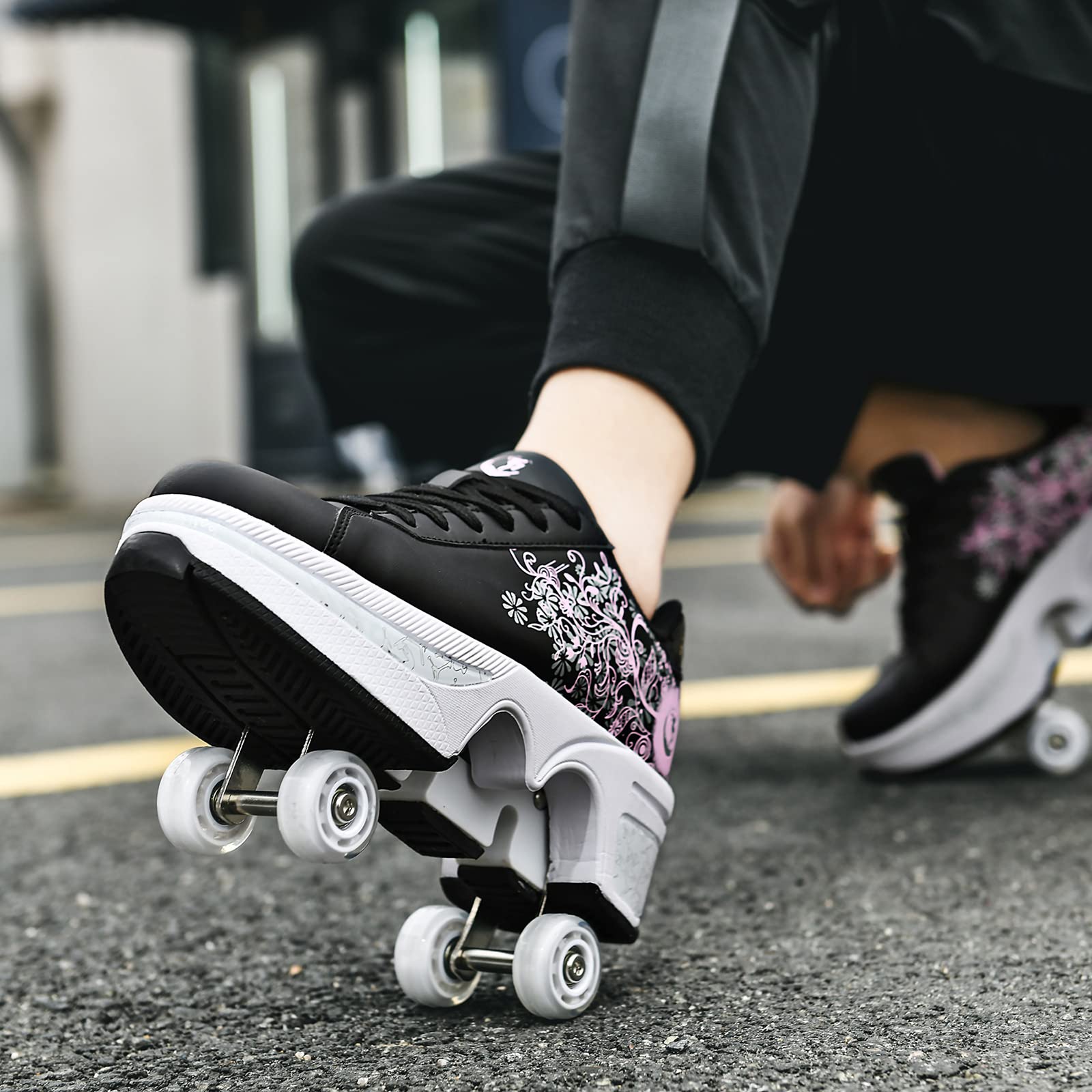 **Women's & Kids' Convertible Roller Skate Shoes - 4-Wheel Adjustable Sneakers for Outdoor Skating, Fun & Fitness - Perfect for Girls, Boys & Adults**    *(Ideal for parks, rinks, parties, and casual skating adventures!)*