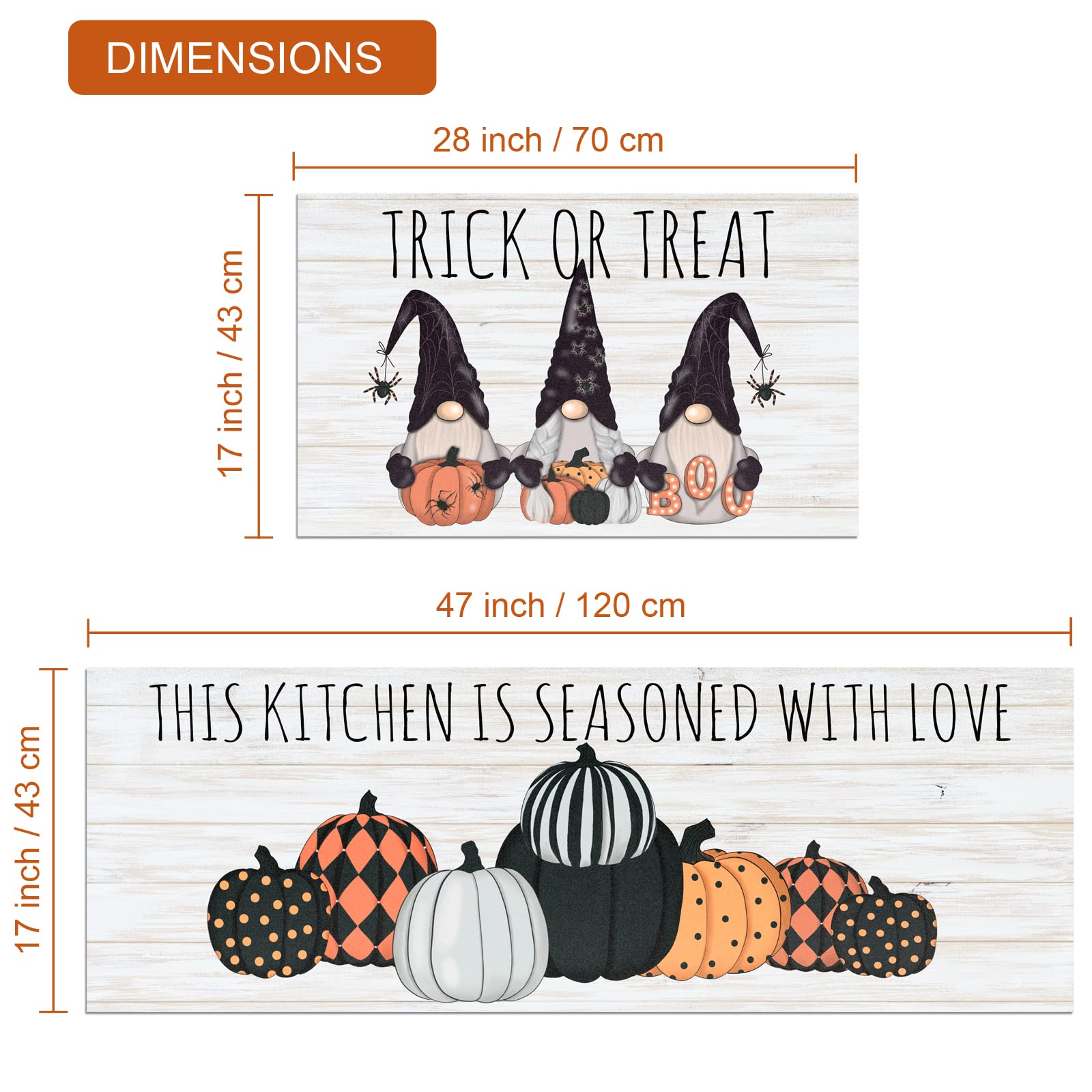 Halloween Gnome Kitchen Mat Set of 2 - Non-Slip Thick Floor Rugs for Kitchen, Sink, Office & Laundry - 17