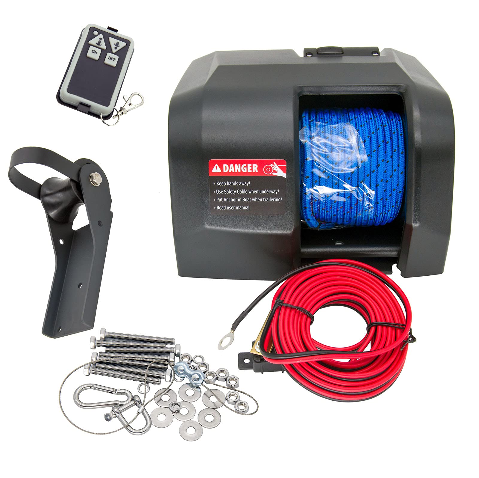 12V 35 LBS Electric Marine Anchor Winch - Heavy Duty Saltwater Boat Windlass Kit for Fishing & Pontoon Boats - Black - Perfect for Deep Sea Fishing & Offshore Boating