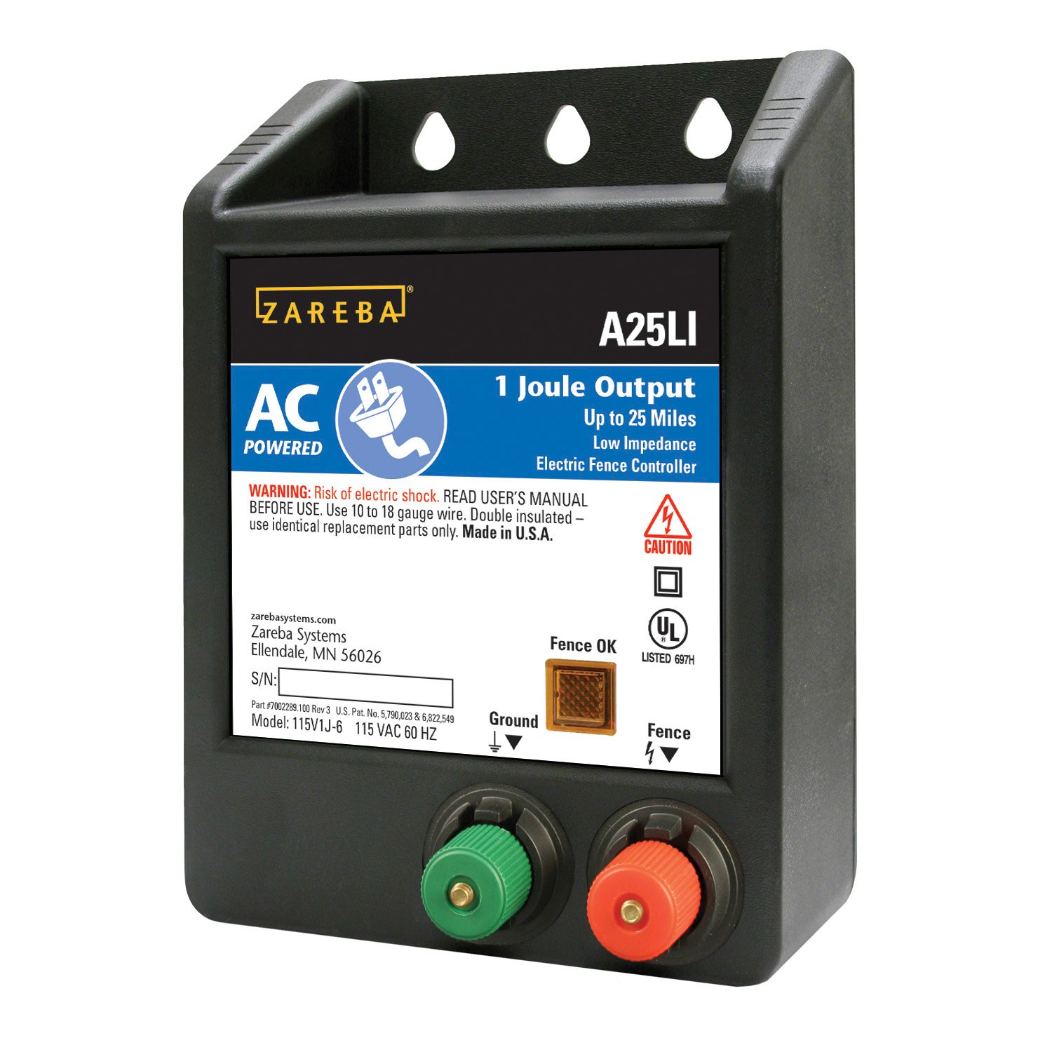 Zareba A25LI AC Powered Low Impedance 25 Mile Fence Charger - Electric Fence Energizer for Livestock, Horses & Farm Animals | Perfect for Pastures, Ranches & Agricultural Use