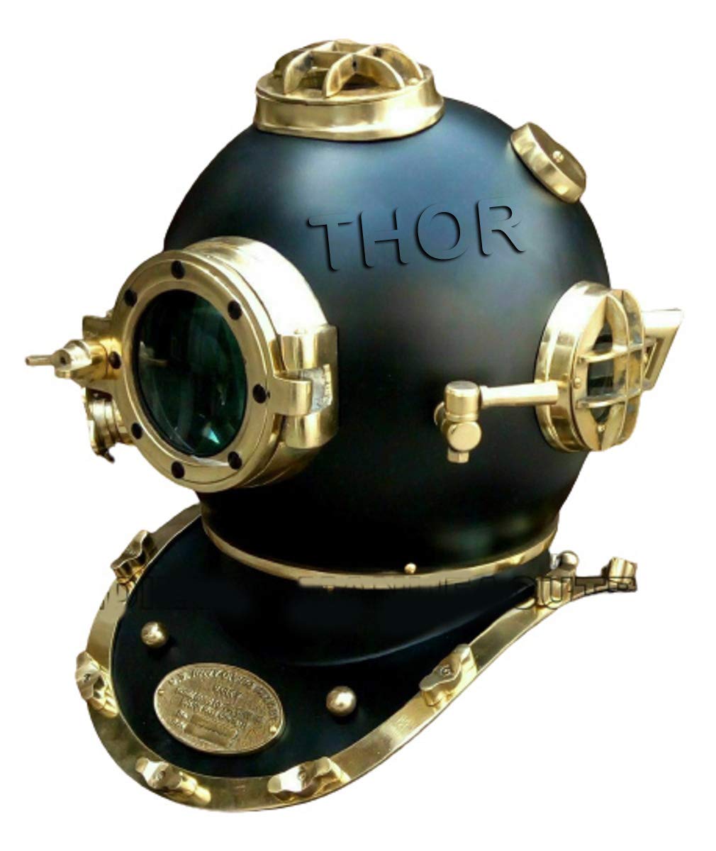 Vintage Mark V US Navy Diving Helmet Replica - Antique Scuba Diving Gear with Black Rustic Finish - Unique Home Decor & Gift for Divers, Perfect for Man Cave, Nautical Theme Rooms & Collector Displays