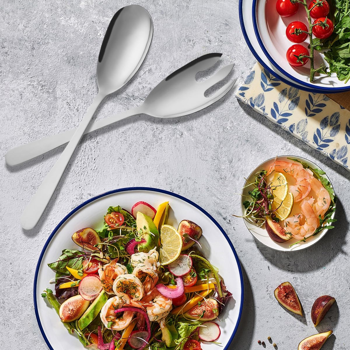 Stainless Steel Salad Serving Spoon and Fork Set - Heavy Duty Smooth Finish Metal Serving Utensils for Home Kitchen, Party, Buffet - Perfect for Salads, Pasta, Fruit & Appetizers (Silver)