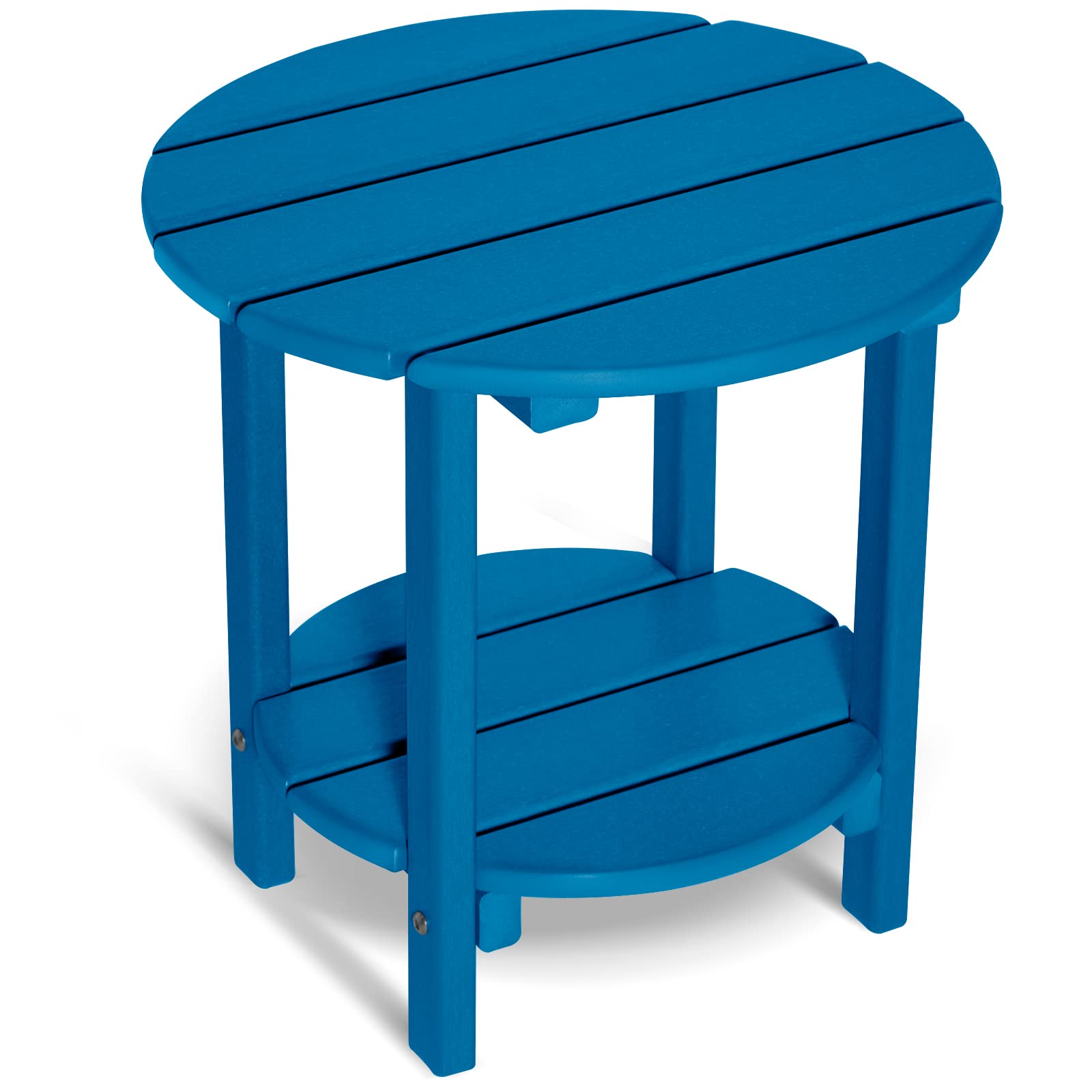 2-Tier Outdoor Side Table - HDPE Adirondack Patio End Table, Weather-Resistant Small Round Table for Garden, Deck & Poolside (Navy Blue) - Perfect for Drinks, Snacks & Outdoor Relaxation