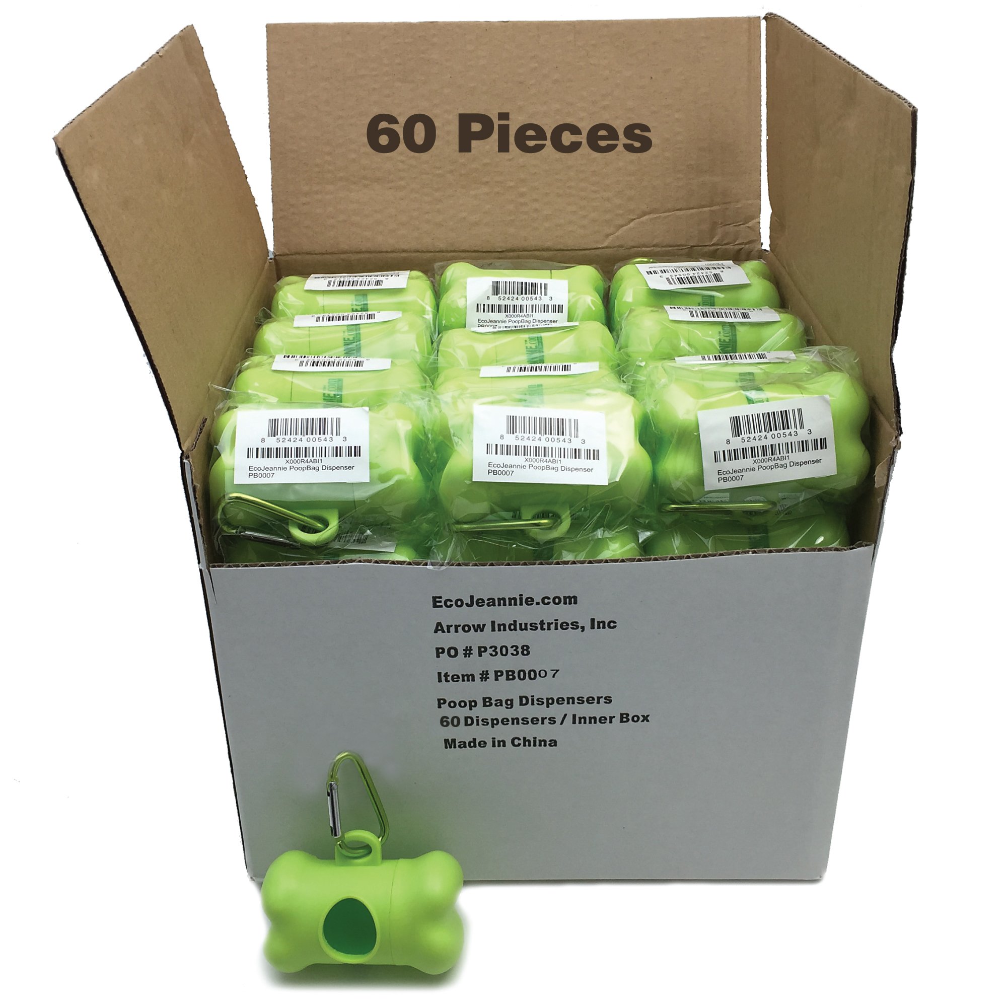 EcoJeannie 60 Pack Dog Poop Bags with Dispenser & Stainless Steel Carabiner Clip - Biodegradable Waste Bags for Dogs - Perfect for Walking, Hiking, and Park Cleanup (PB0060)